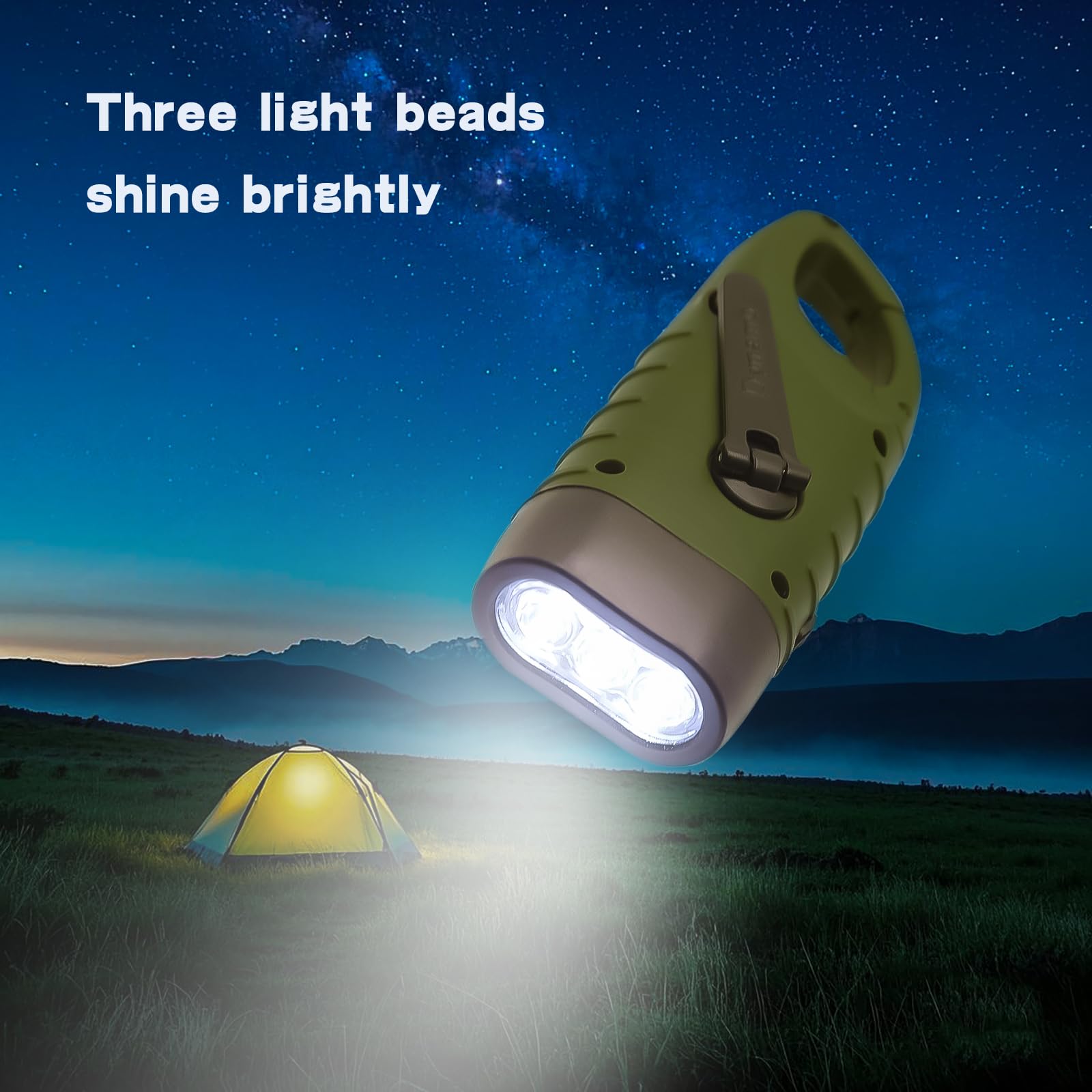 Yaluver Hand Crank Solar Powered Flashlight, Emergency Rechargeable Led Survival Flashlight With Dynamo Crank, Handheld Torch With Carabiner Clip For Sports, Camping, Hiking