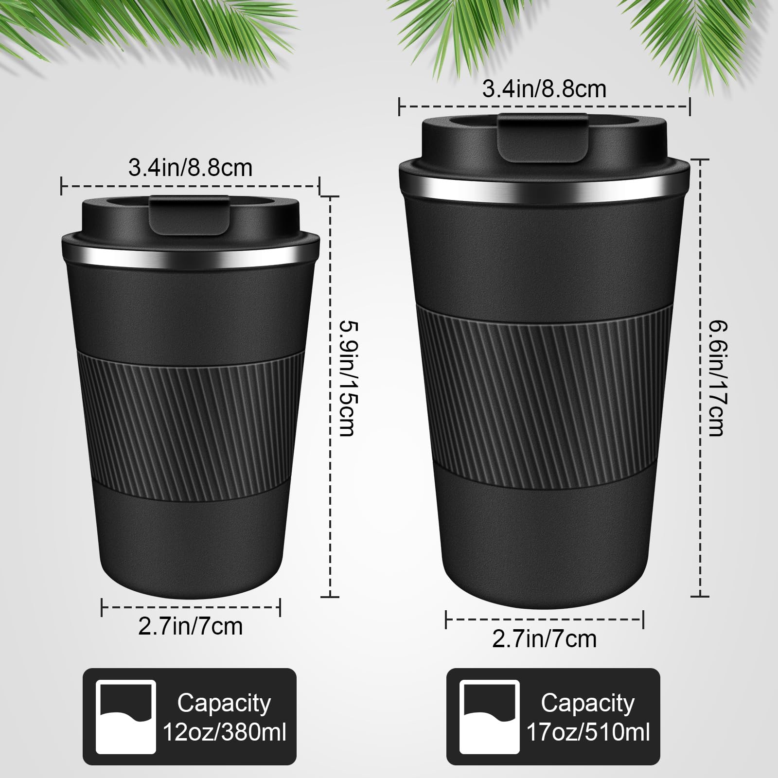 Insulated Coffee Mug 12Oz & 17Oz, Leakproof Coffee Cup With Lid, Thermal Coffee Tumbler Stainless