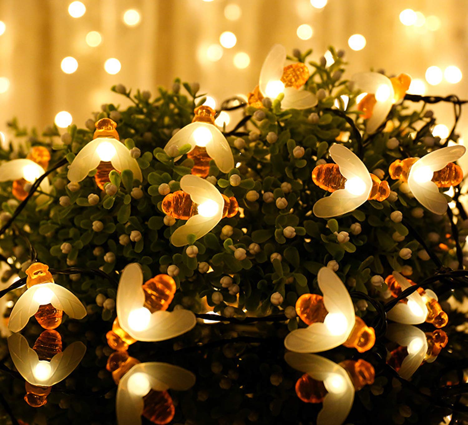 Snomyrs Solar String Lights Outdoor 21 Ft 30 Led Solar Bee String Lights With 8 Lighting Modes Bumble Bee Lights For Garden Yard Lawn Patio Party Grass Decor (Warm White)