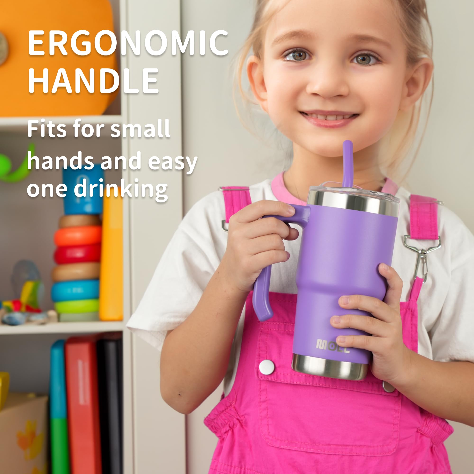 Kids 16 Oz Tumbler With Handle-Stainless Steel Double Wall Vacuum Insulated Travel Mug Water Cup