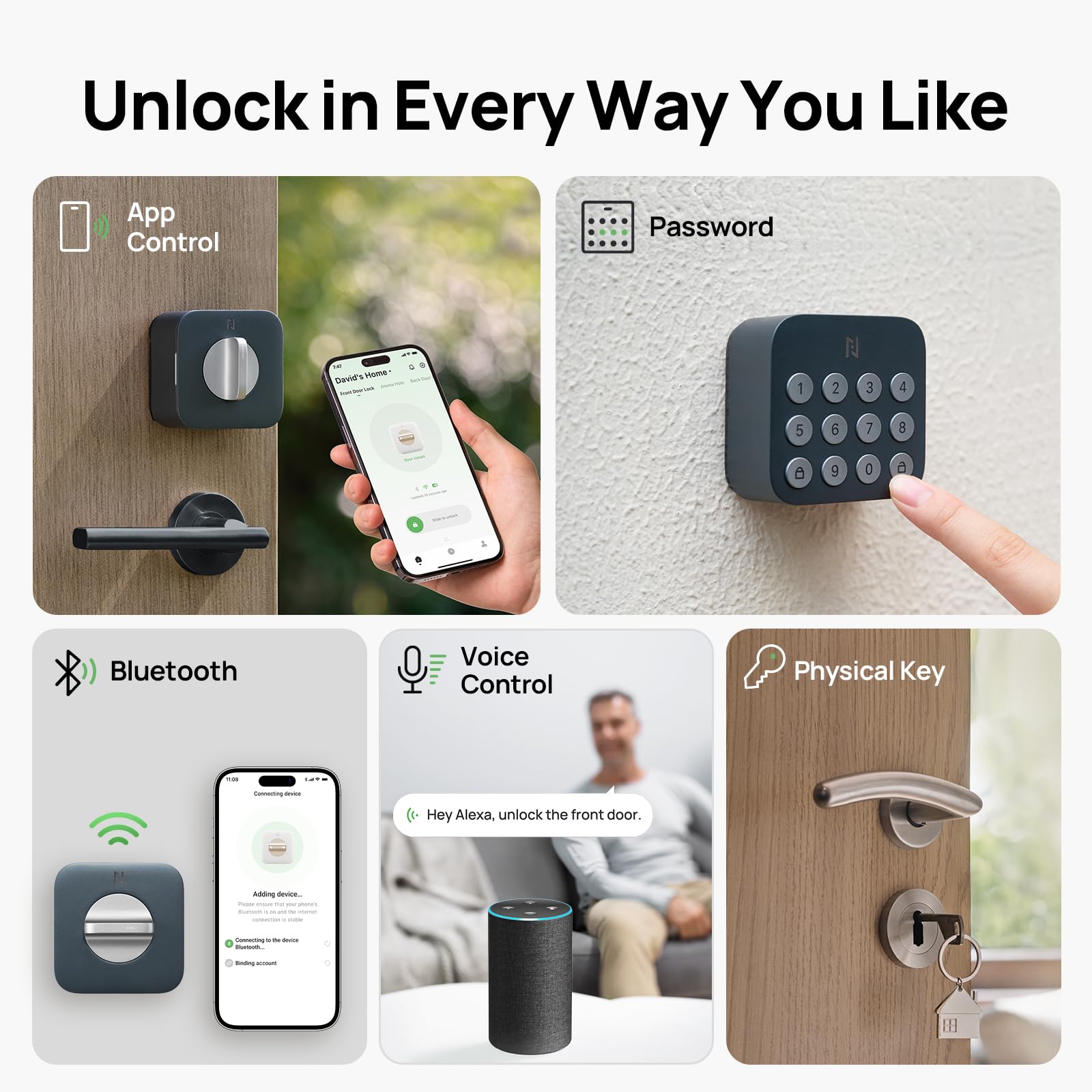 Anona Holo Wi-Fi Smart Lock With Keypad, Keyless Entry Deadbolt Door Lock With App Remote Control, Autolock & Anomaly Detection, Non-Destructive Installation, Supports Alexa, Apple Home