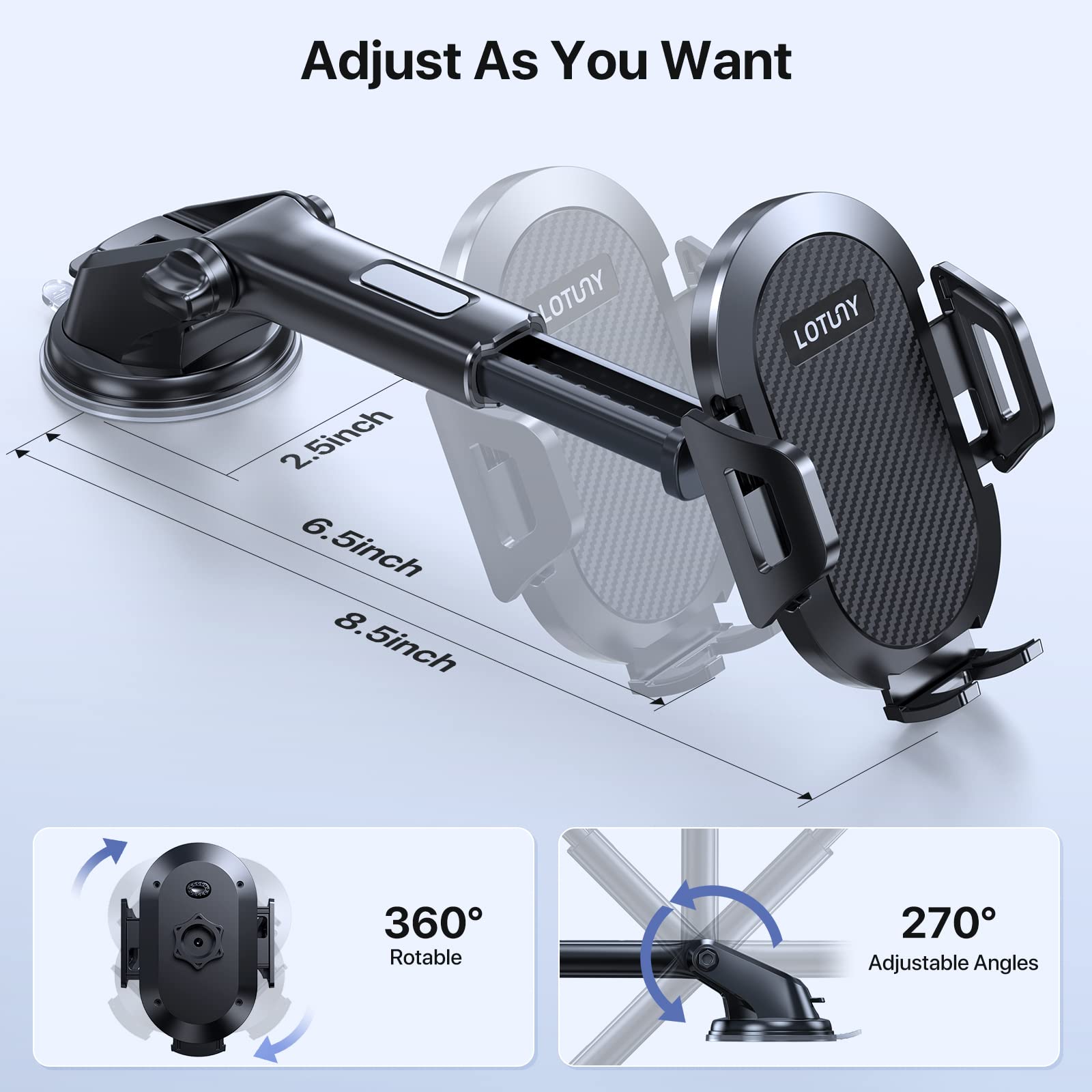 Lotuny Universal Phone Mount For Car, Reliable Suction Hands- Car Phone Holder Mount, Automobile Cell Phone Holder Car For Dashboard Windshield Vent Fit For All Smartphones