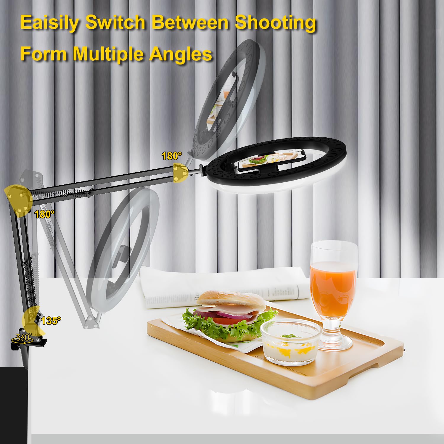 Senwow 10.2" Selfie Ring Light With Stand, Overhead Camera Mount With Phone Holder For Desk, 12 Dimming Levels, 53 Color Modes, Stepless Dimmable/Speed Led Ring Light For Live Stream,Make Up,Youtube,Tiktok