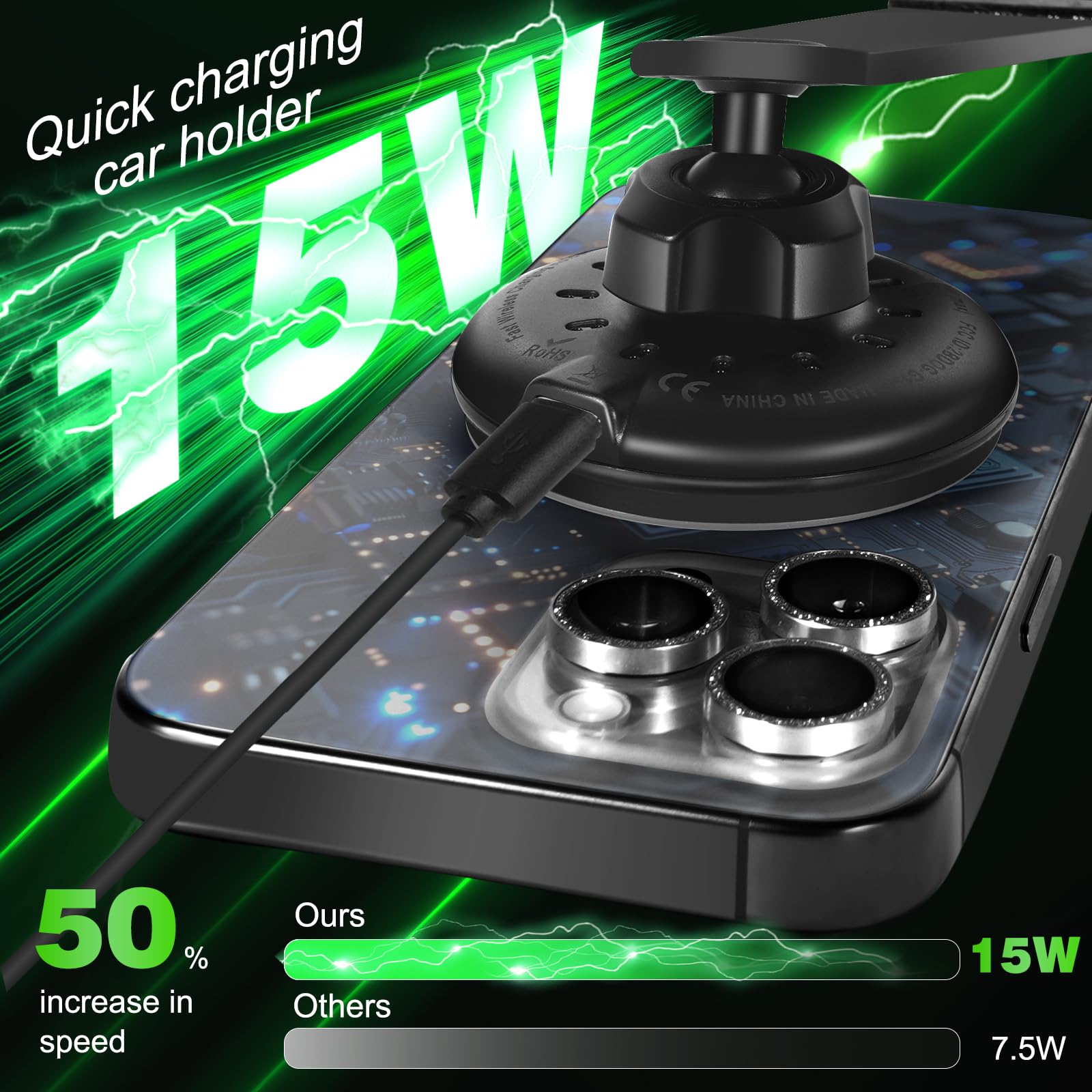 Degum  Magnetic Wireless Car Charger, 15W Fast Charging For Magsafe Car Mount Charger With 360° Adjustable Arm, Relocatable Cell Phone Holder For Iphone, Samsung Galaxy, Google Pixel,  For Men