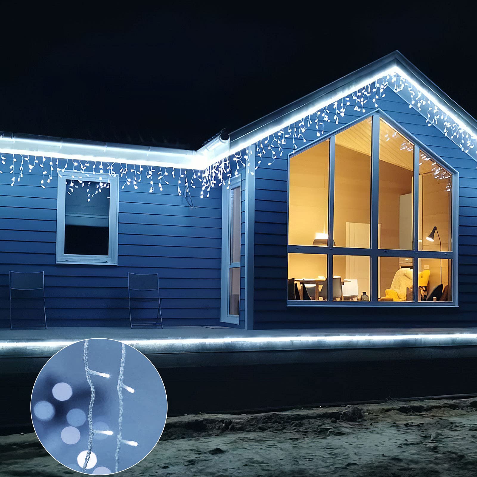 Amberfun 32.8Ft 400 Led Icicle String Lights, 8 Modes Waterproof Icicle Christmas Lights Outdoor With Memory Function, Curtain Fairy Lights Hanging Decor For Home, Party, Wedding, Christmas (Cool White)