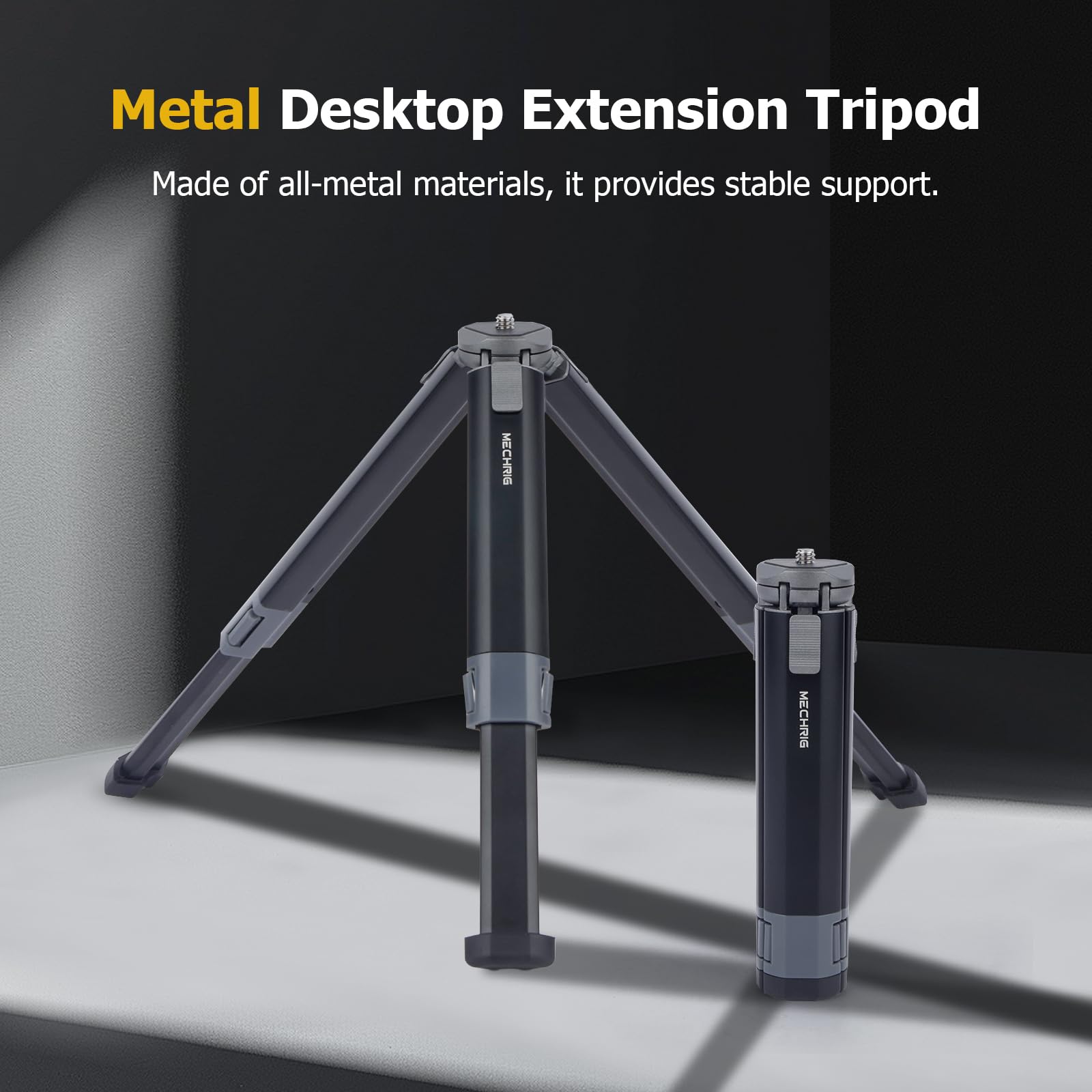 Mechrig Metal Desktop Extension Tripod, Adjustable 2-Stage Height & Angle Compact Stand With 1/4" Screw For Dslr Camera Gimbal Phone Mount Led Light - All-Metal-74007