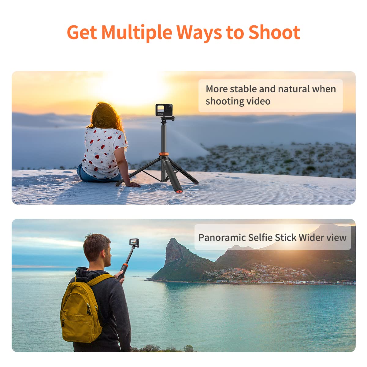 Vrig Select Uurig Telescopic Selfie Stick Long With Tripod, Waterproof Hand Grip, For Insta360 Gopro Hero 10 9 8 7 6 5 4 3 2, Fusion, Max, Session, Akaso, Sjcam, Dji Osmo Gopro