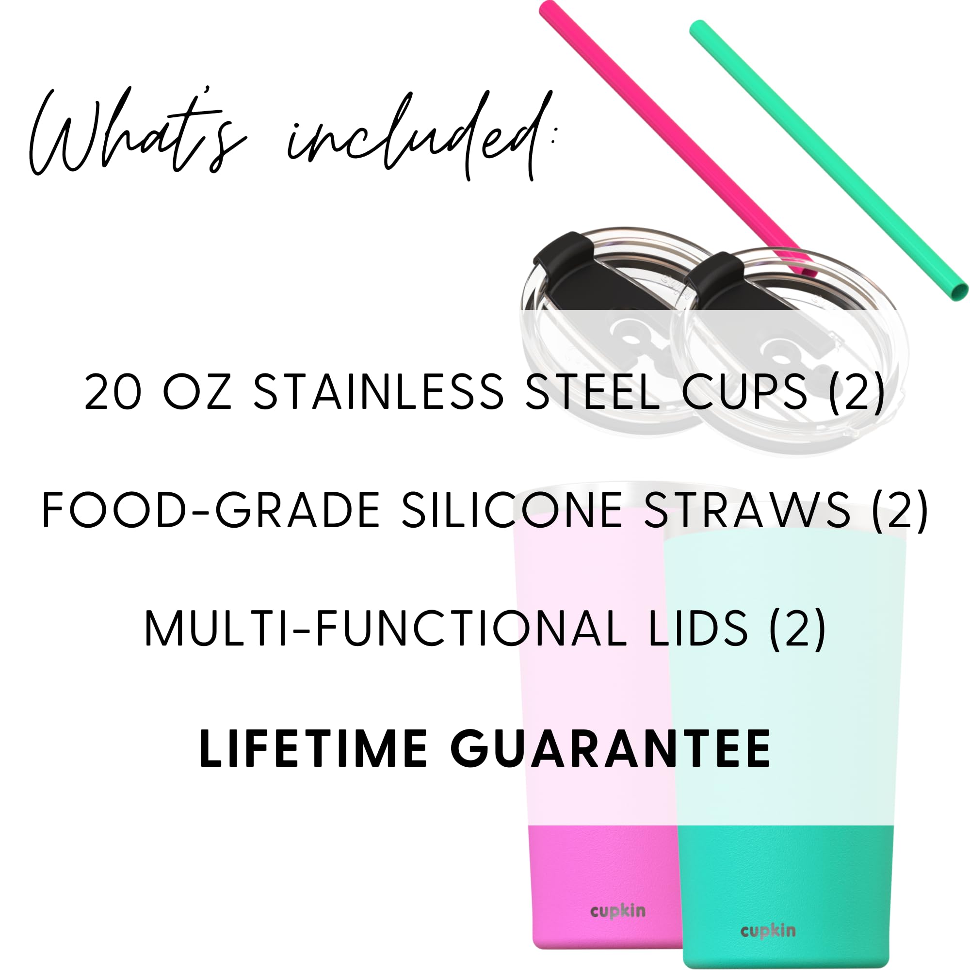 Cupkin Stainless Steel Insulated Tumbler With Lid And Straw, 20 Oz Water Bottle & Straw, Stainless