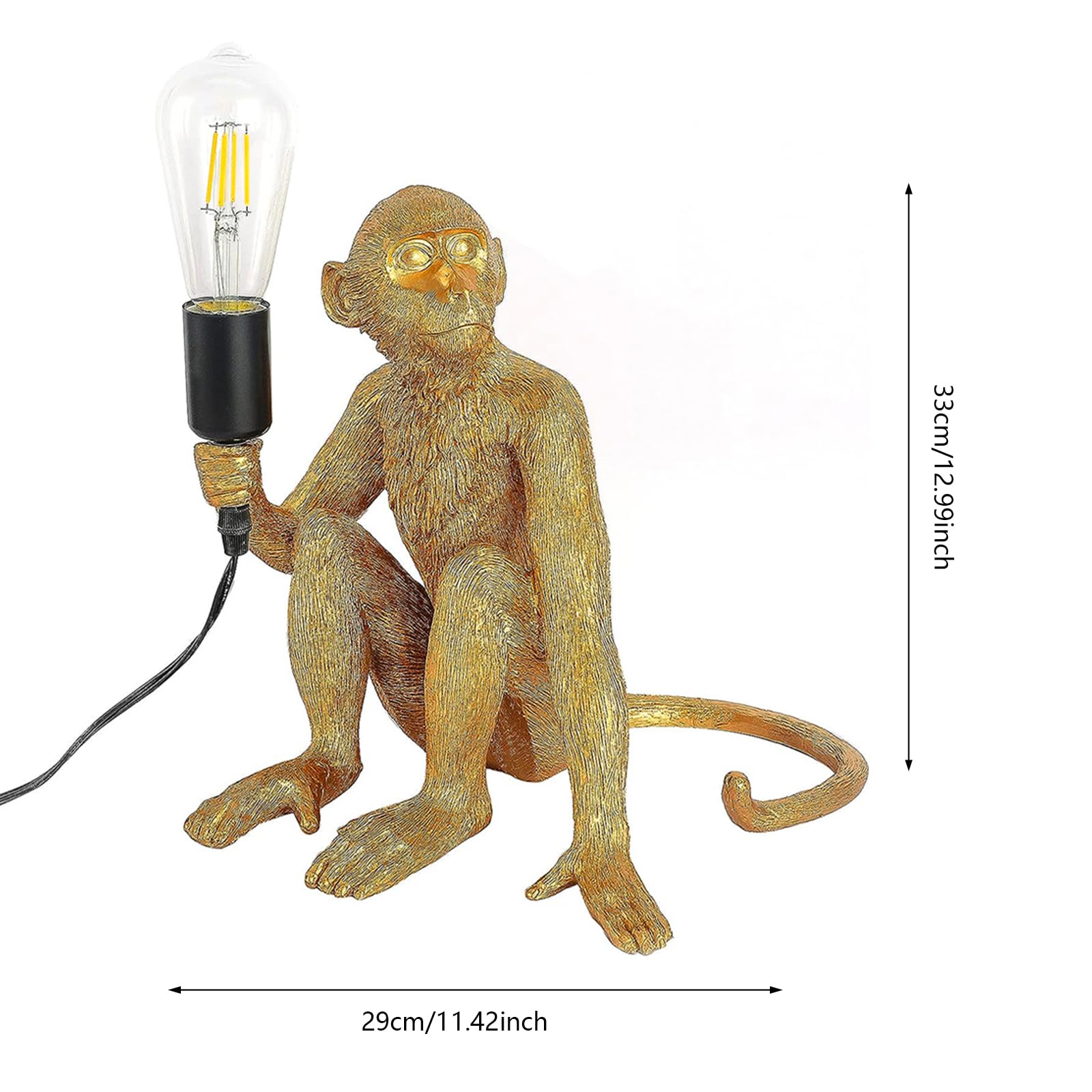 Lxrnqcey Modern Creative Table Light Monkey Desk Lamp, Resin Sitting Monkey Lighting Fixture, Industrial Table Lighting Fixture Chandelier For Living Room, Bedroom, Office, Gold, Table Lamp