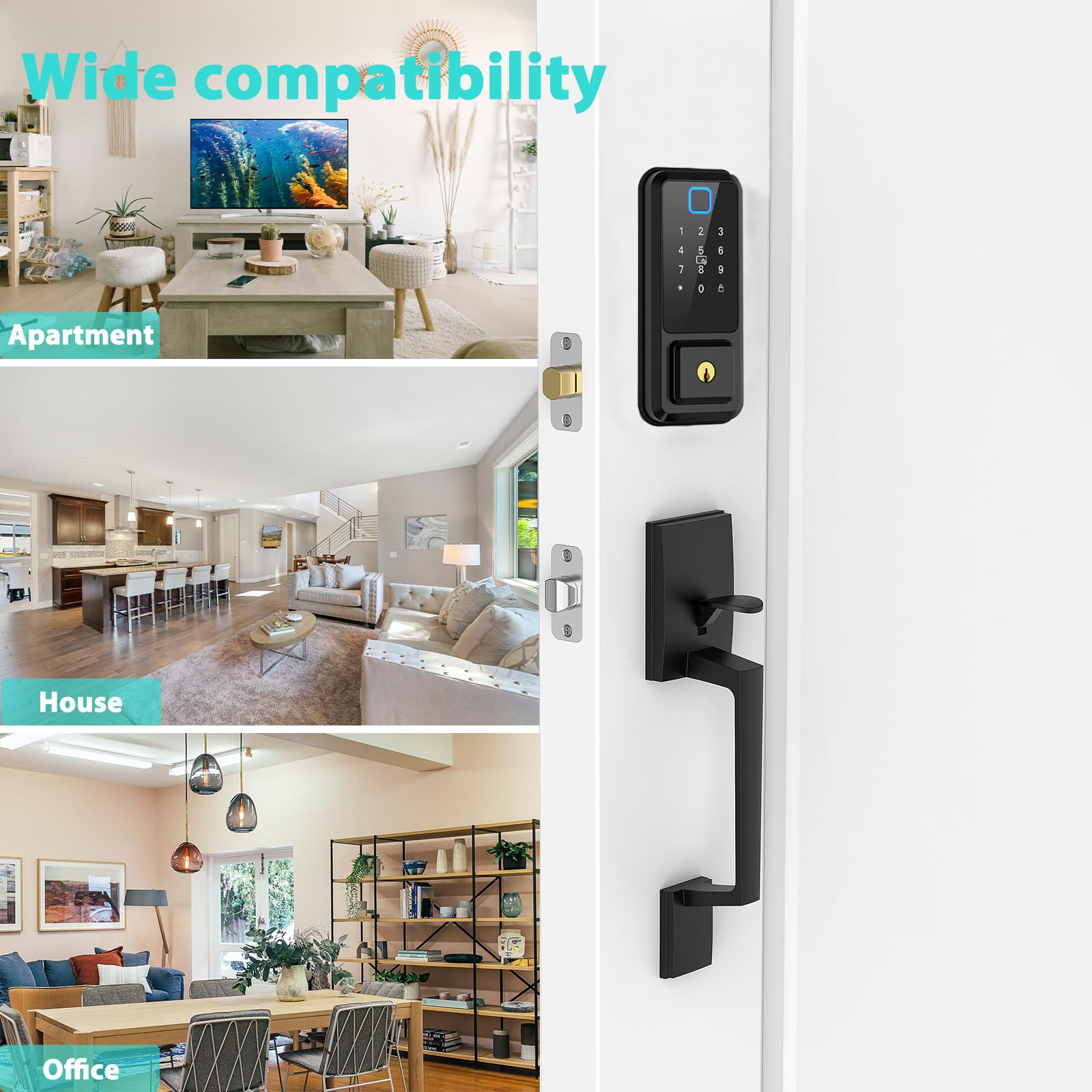 Hunnay Wifi Front Door Lock With Handle Set, App Control, Keyless Entry Door Locks Fingerprint Deadbolt, Smart Locks For Front Door Touchscreen Keypad, Auto Lock (Black)