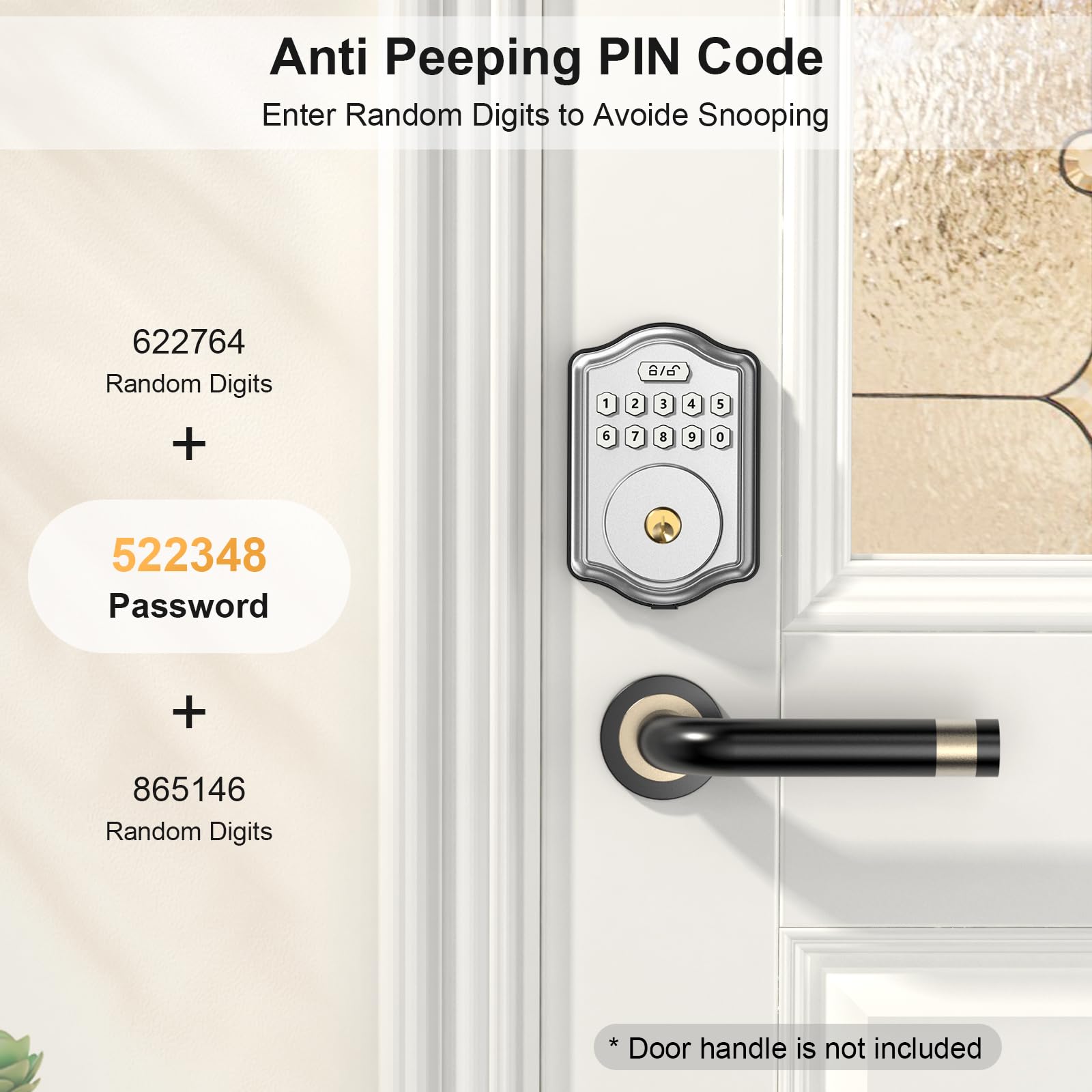 52Hz Keyless Entry Door Lock With Code, Electronic Keypad Deadbolt With 2 Keys, Smart Door Locks For Front Door, Voice Guidance, Anti-Peeping Password, Auto Lock, Easy To Install, Silver