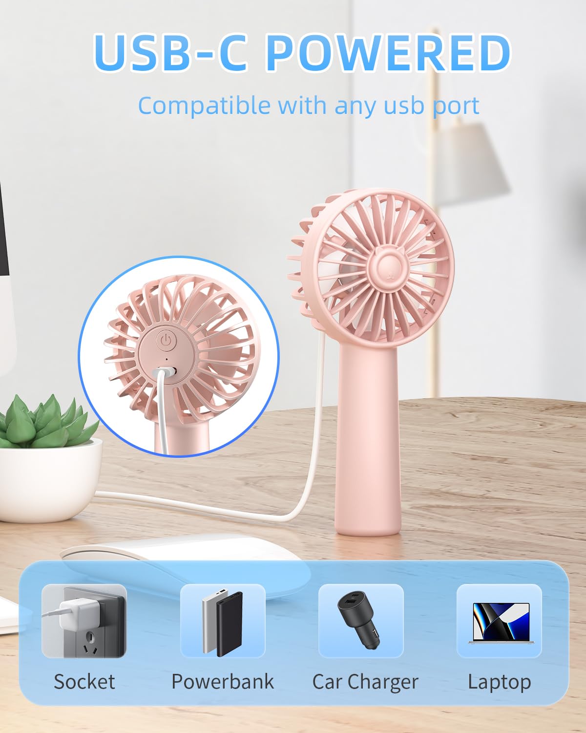 Handheld Fan, Portable Mini Fan 3 Speeds, 1800Mah Personal Small Hand Fans Battery Operated