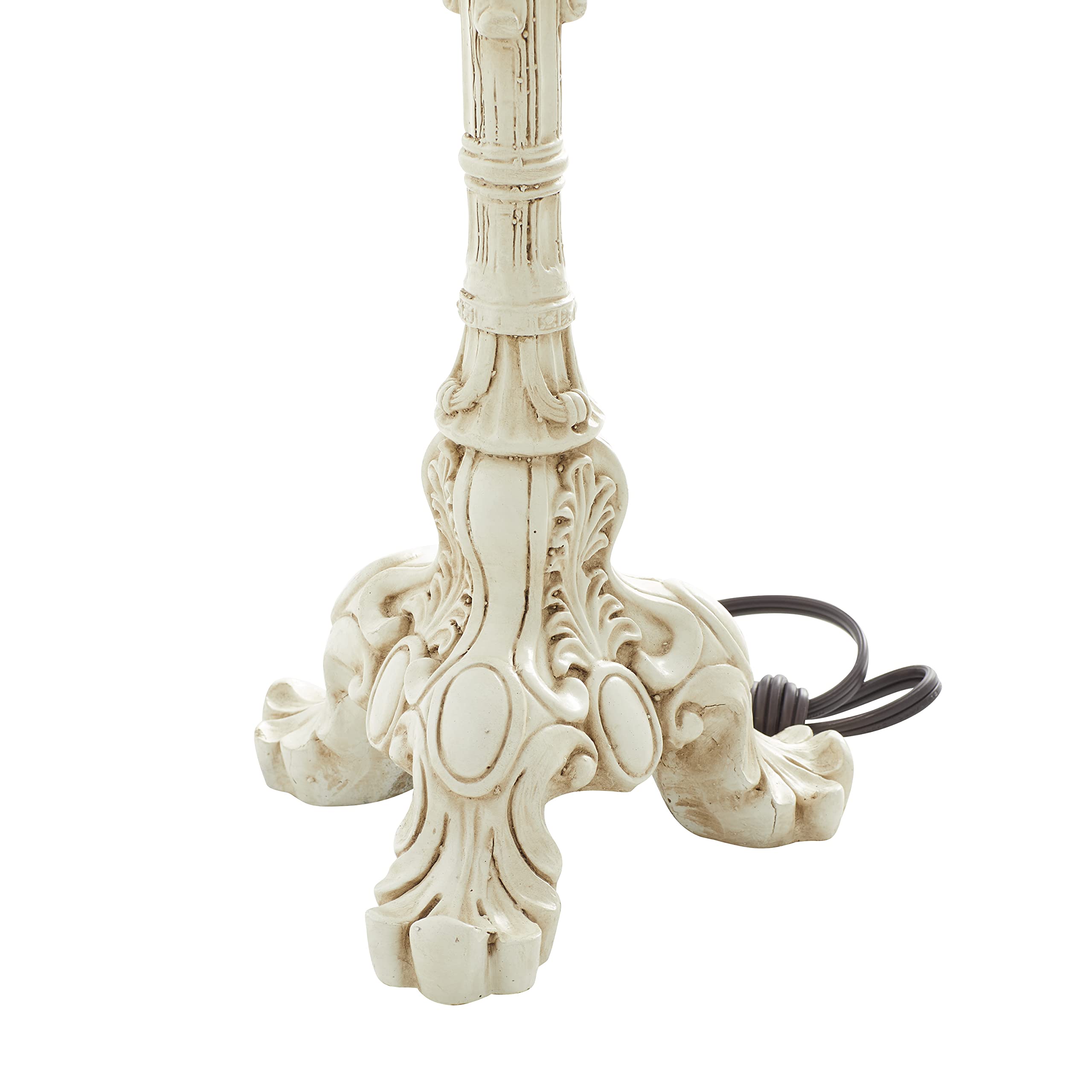 Deco 79 Polystone Room Buffet Lamp Antique Style Table Lamp With Drum Shade, Lamp 7" X 7" X 31", Cream