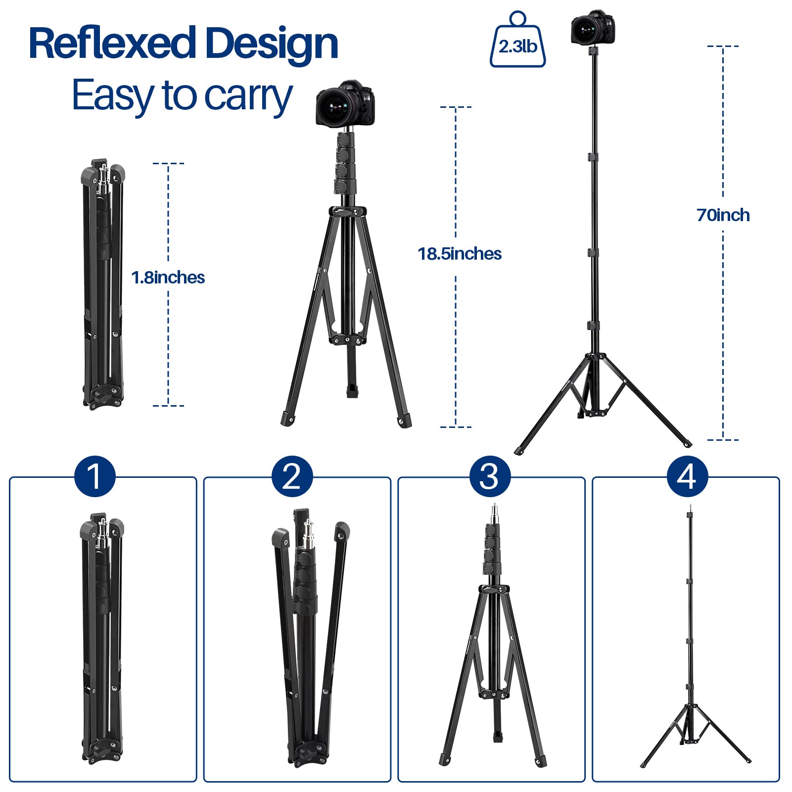 Wellmaking Light Stand, 72 Inches Led Light Stand Reverse Folding Light Tripod, 2 Pieces Standard 1/4 To 3/8 Inch Metal Male Convertor Threaded Screw Adapter Spigot Stud & U-Shape Swivel Mount Bracket