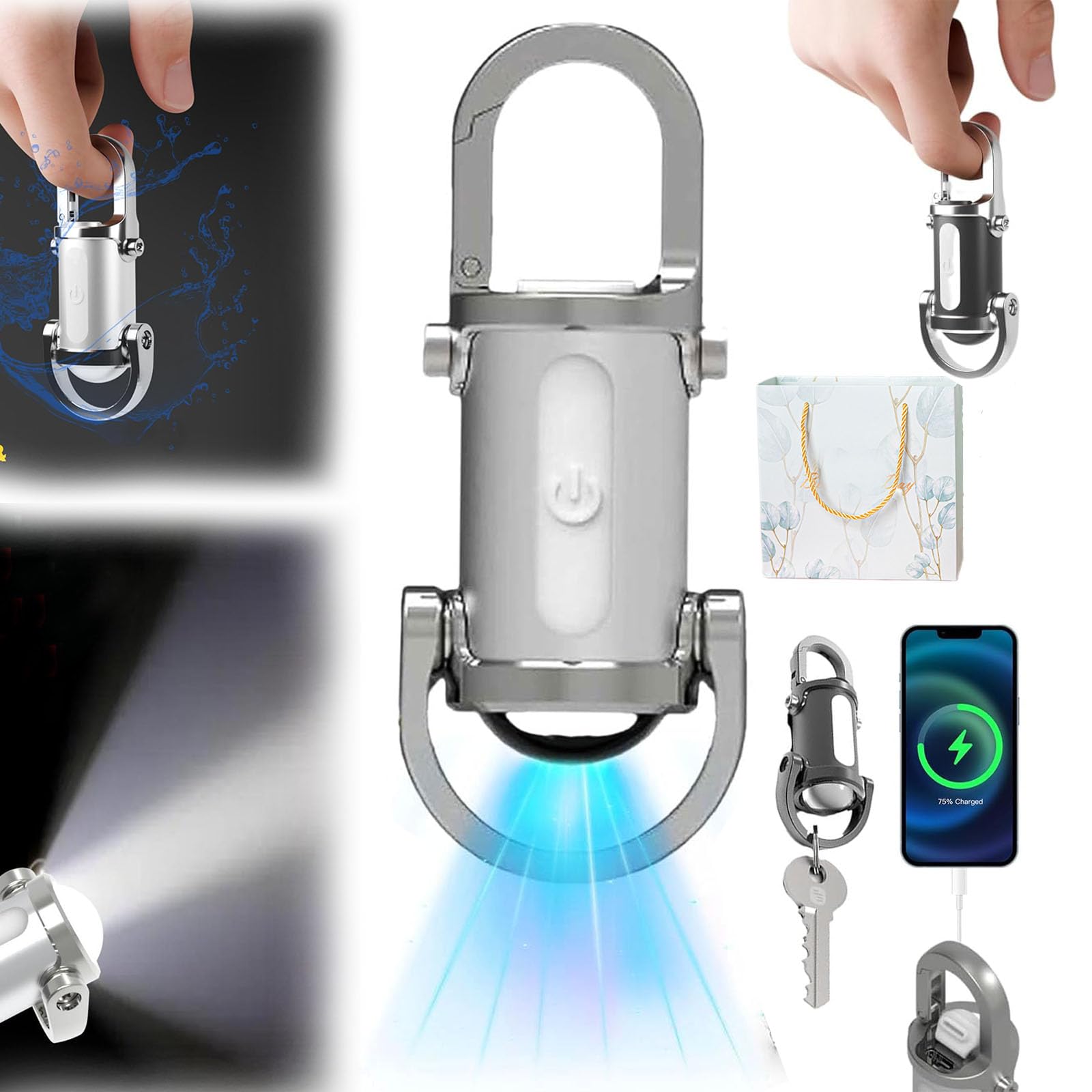 Wanupe Lumilink Mini Torch,  Best Lumilink Mini Flashlight Keychain, Waterproof Lumilink Chain Flashlight Mini, Flashlight & Power Bank & Keychain, 1200 Lumens Ultra-Bright (Silver)