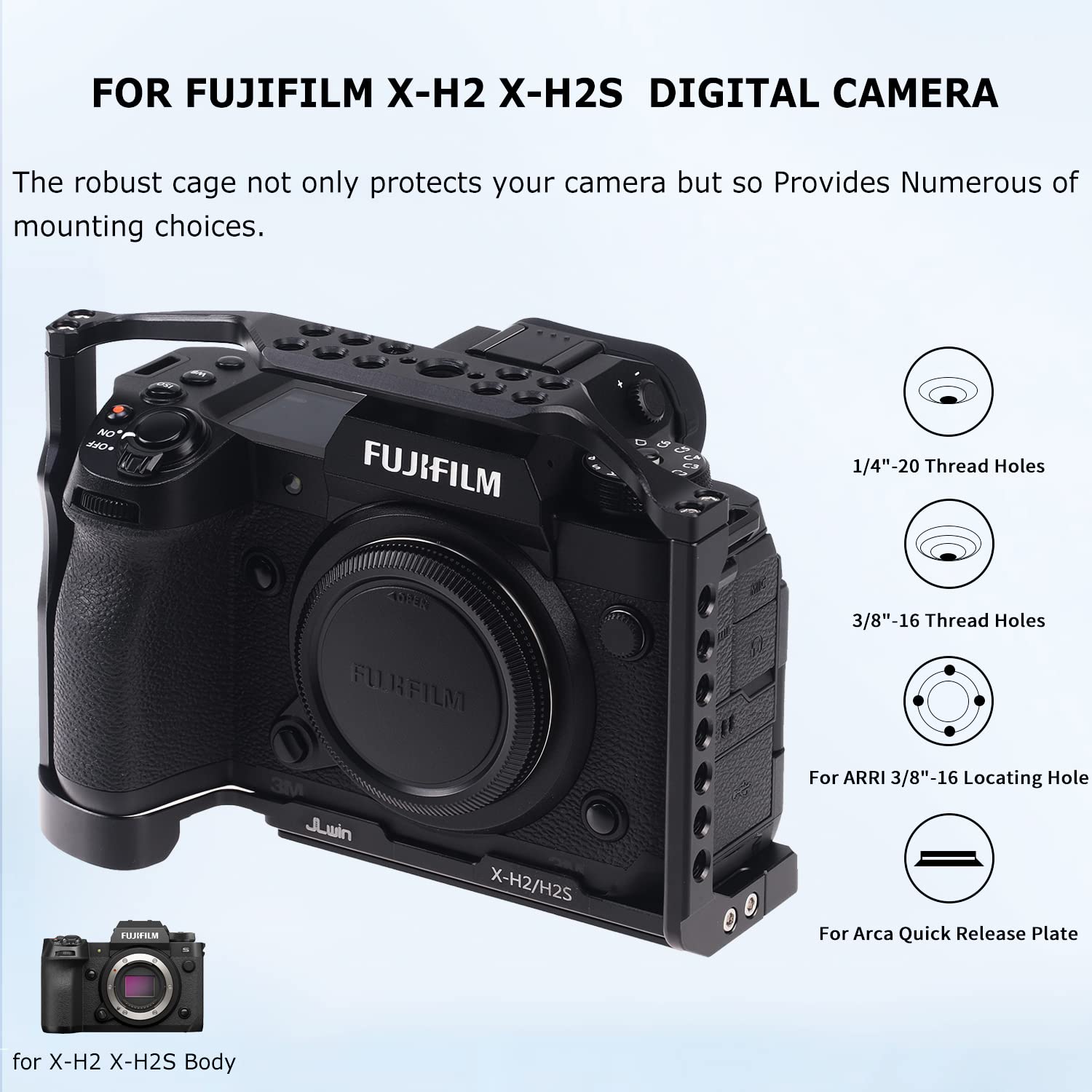 Foeasy Foto4Easy Aluminum Alloy X-H2 X-H2S Cage For Fujifilm X-H2&X-H2S Mirrorless Digital Camera Body,Camera Rig With Nato Rails, Quick Release Plate For Arca