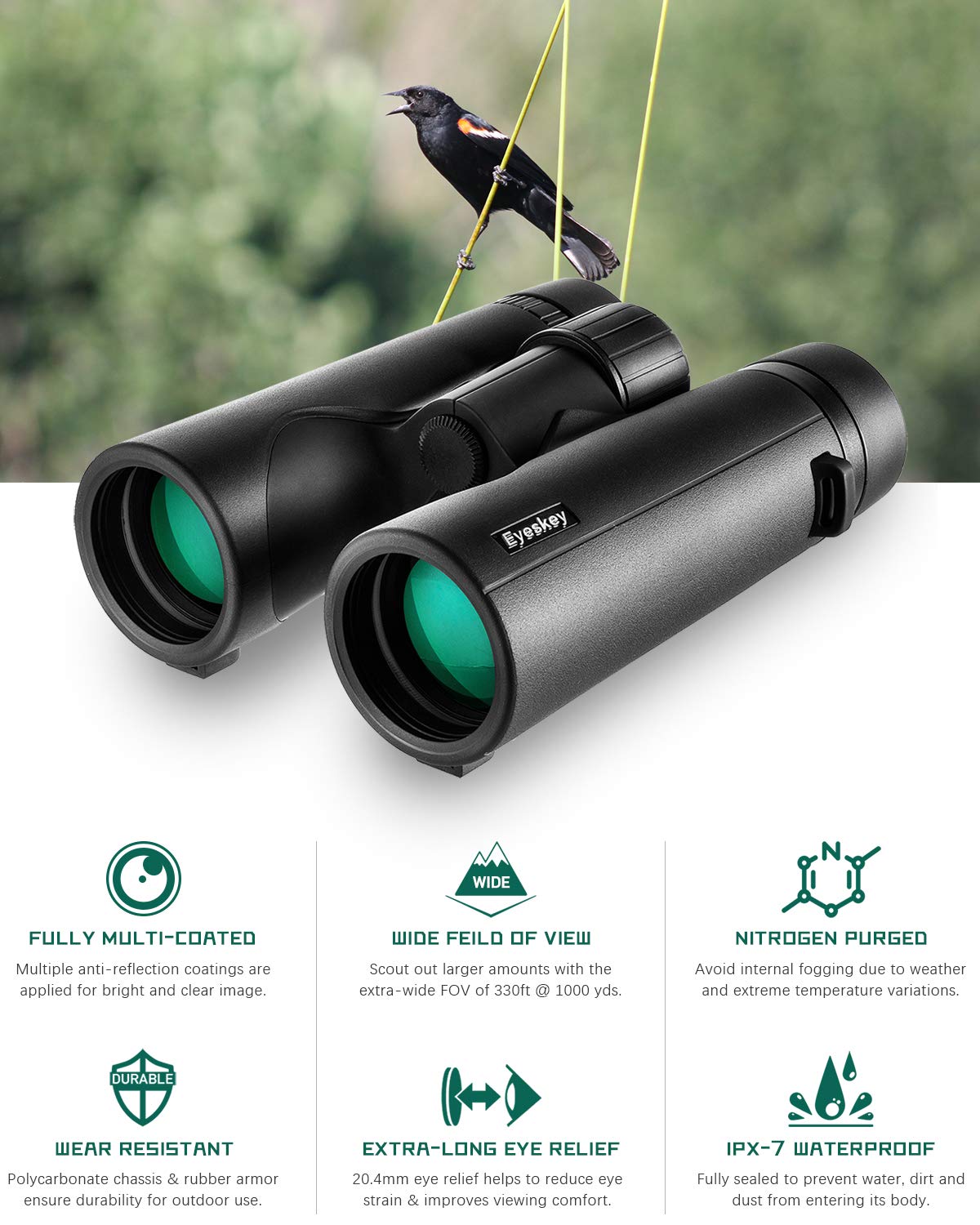 Eyeskey Dreamer Bird Watching Binoculars For Adults Compact  Waterproof Fog Proof Binoculars For Outdoor Games Hunting  Clear Low-Light Vision  Wide Field Of View  Professional Sports Optics