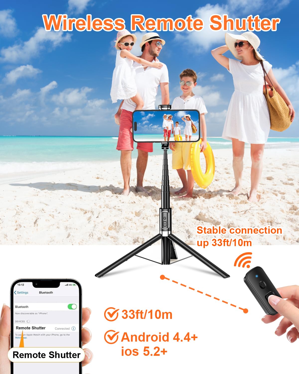 Macrae Selfie Stick,67 Inch/1.7 Meter Selfie Stick Tripod, For Women Men,Portable Cell Phone Tripod Stand With Wireless Remote Shutter Compatible With Iphone 16E/16/15/14/13, Samsung Series(Black)
