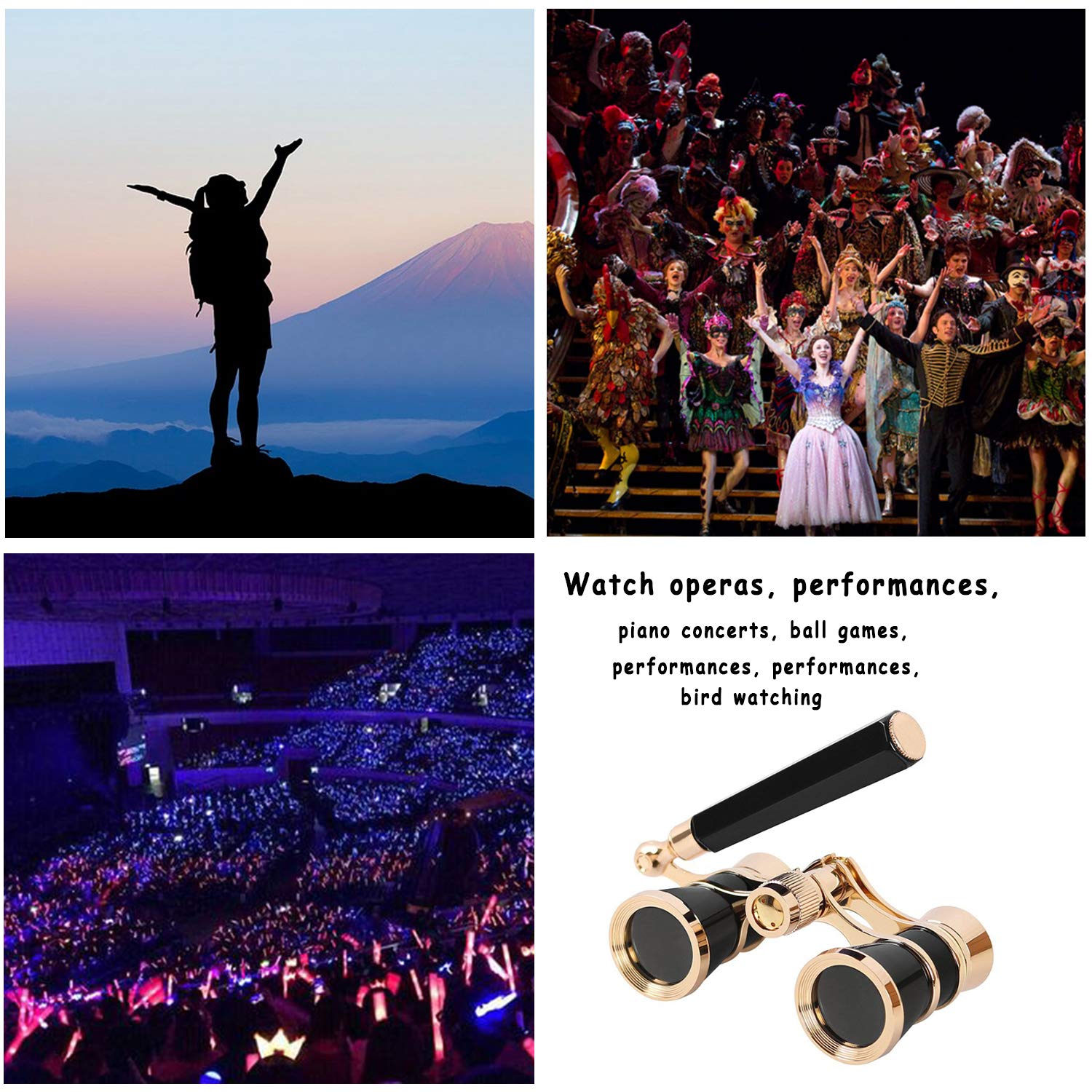 Aroncent Opera Glasses Binoculars 3X25 Compact With Adjustable Handle Theater Glasses, Mini Binocular For Adults Men Women In Opera Musical Concert(Black)