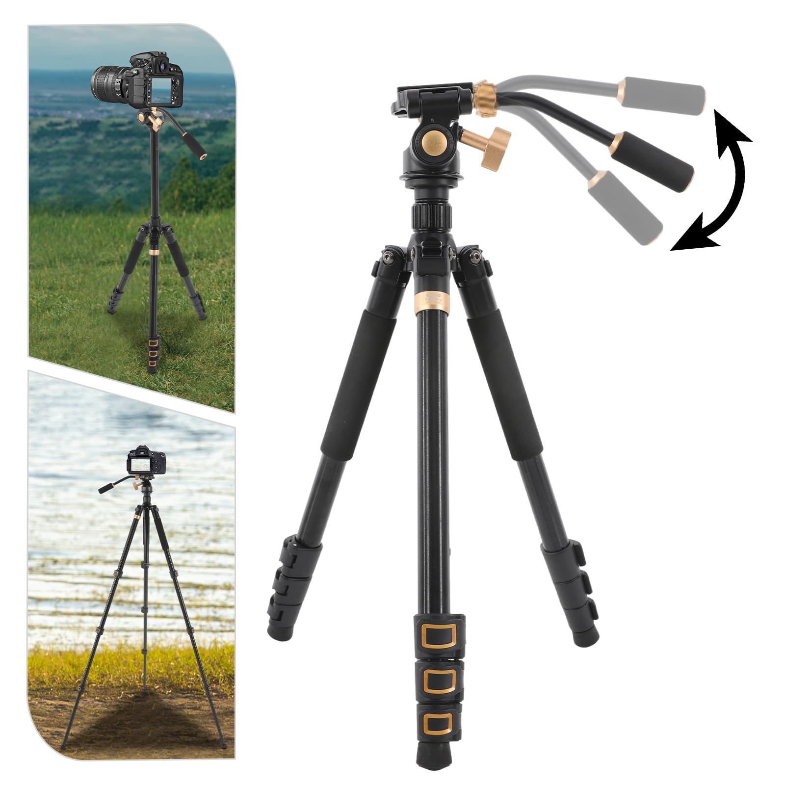 Moqnise 62.2In Tripod standing Photography Tripod With Head And Storage Bag, Camera Tripod For Indoor And Outdoor Shooting Of Magazines Promotional Photos And Work Videos