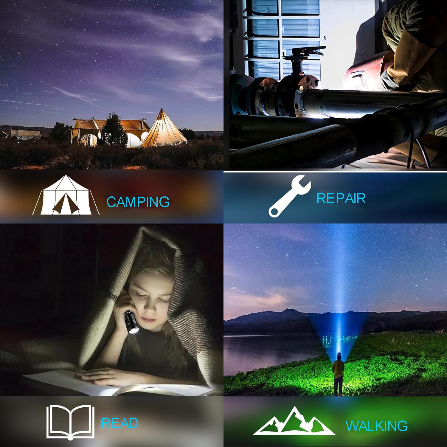 Piknroll T6 Rechargeable Flashlights High Lumen, 10000Lm Powerful Tactical Flashlight, 5 Modes Super Bright Led Flashlight, Usb Rechargeable Flashlight For Hiking, Outdoor, Emergency