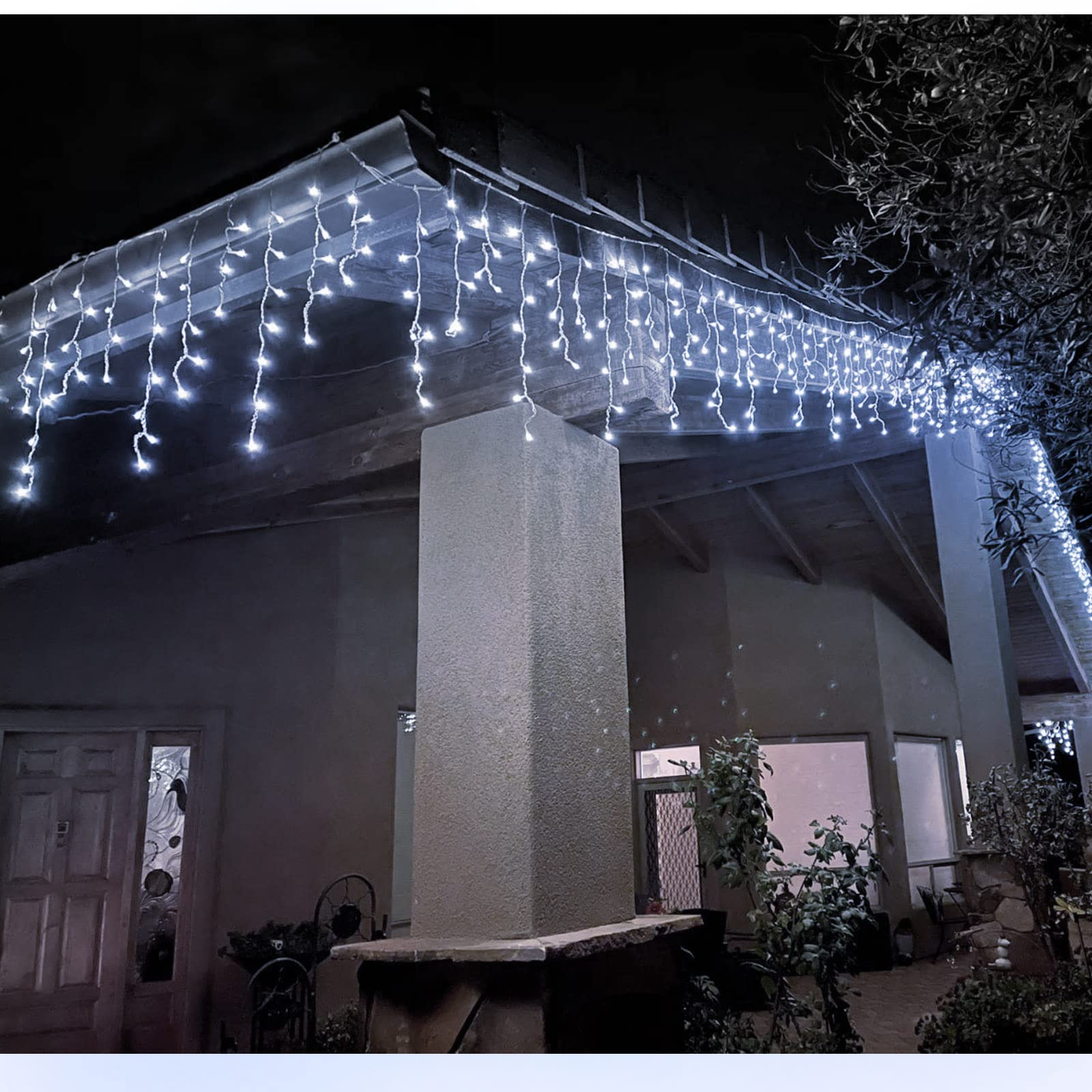 Homeleo Outdoor Christmas Lights, Solar Icicle Lights, Bright White Outside Icicle Lights For Christmas House Decorations, Balcony Front Porch Patio Deck Bedroom Decorations(14Ft/30 Drops/160 Led)