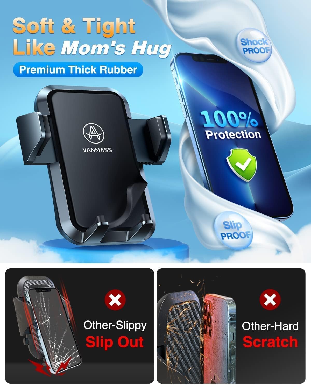 Vanmass [True Anti-Vibration] Car Phone Holder Vanmass【 Ultimate Military-Grade 】Suction Cell Mount Truck Stand Cradle For Dashboard Windshield Vent For Iphone 16 Pro Max 15 14 13 Samsung Android