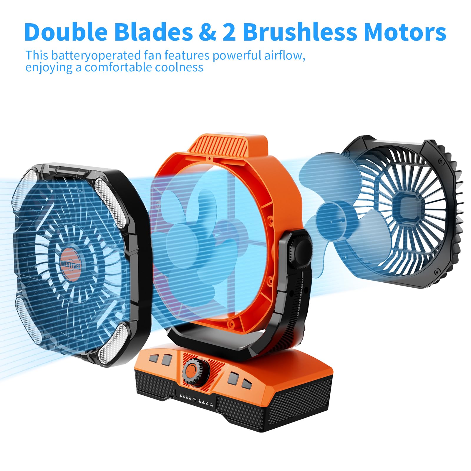 Rechargeable oscillating fan with 20000mAh battery perfect for camping and outdoor activities