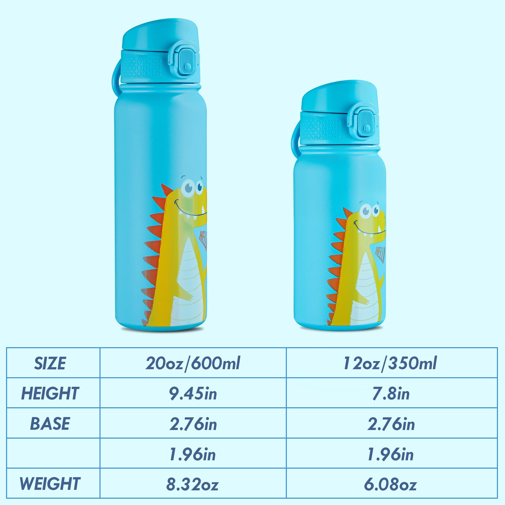 Oldley 12Oz Kids Water Bottle, Stainless Steel Insulated Water Bottle For Kids, With Straws
