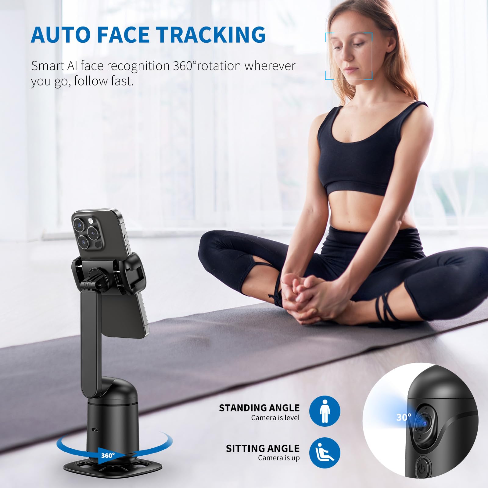 Camolo Auto Face Tracking Tripod 360 Rotation With Remote,No App,Auto Tracking Phone Holder Moving Tripod For Vlog,Shooting Video,Tiktok(Black Foldable)