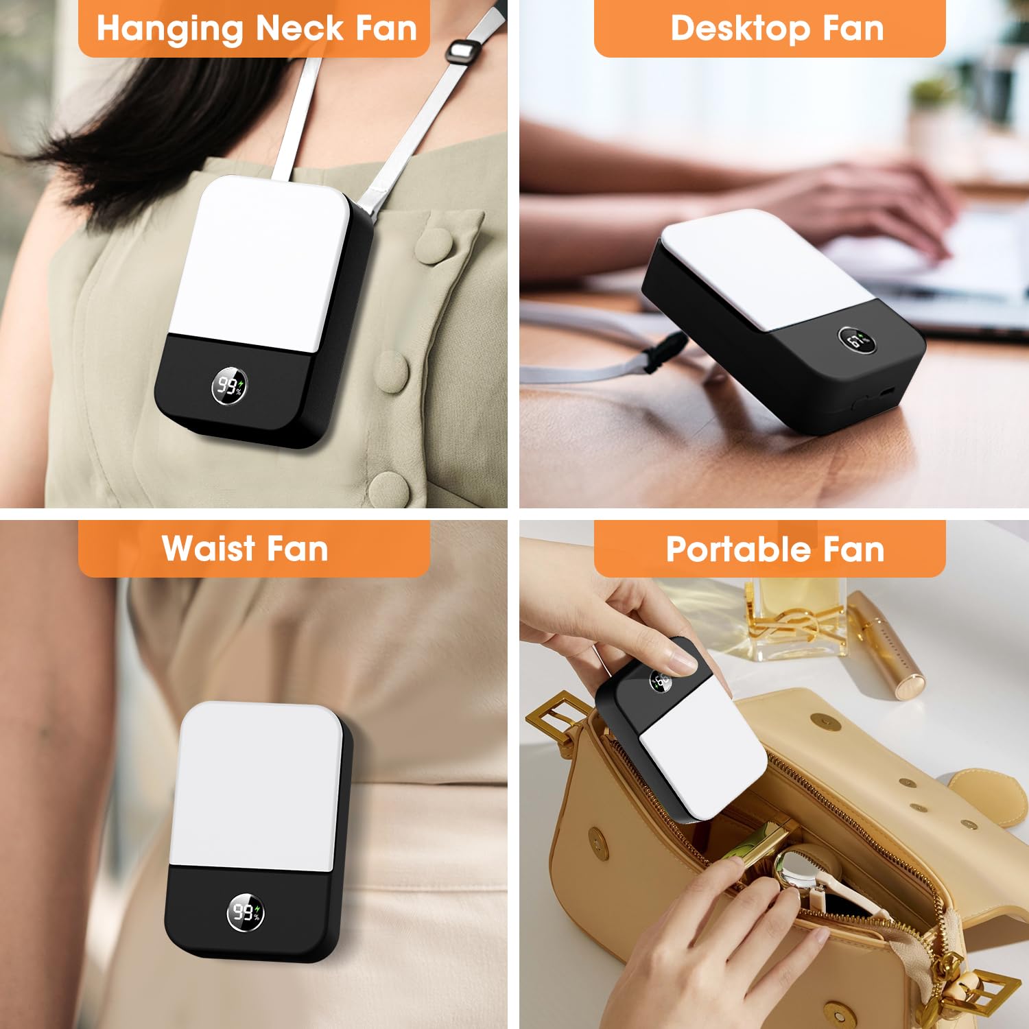Andwing mini neck fan with waist clip, rechargeable battery, 3 adjustable speeds for effective cooling on-the-go