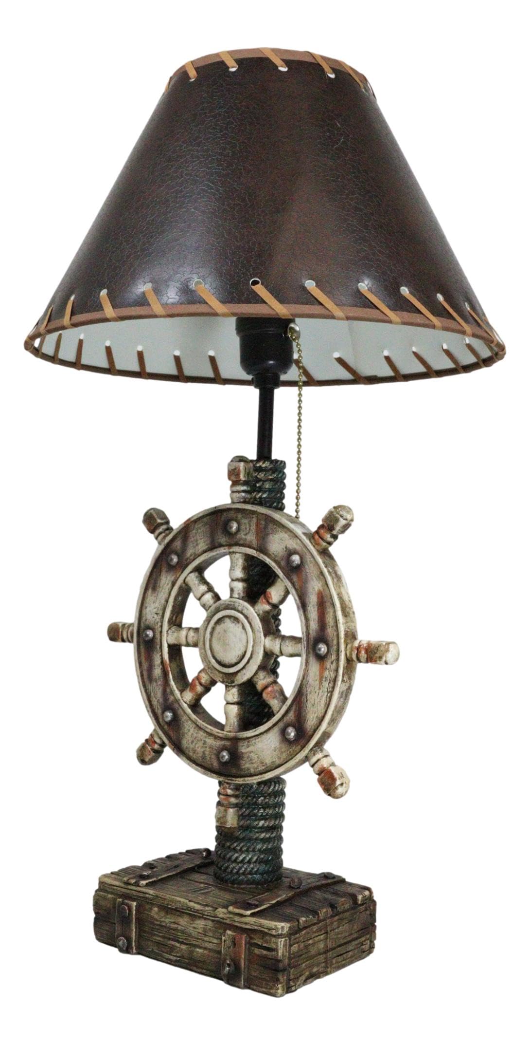 Ebros Gift Rustic Sea Nautical Pirate Life Ship Helm Steering Wheel Table Lamp With Ornate Shade Ocean Shore Home Decor Desktop Lamps Figurine