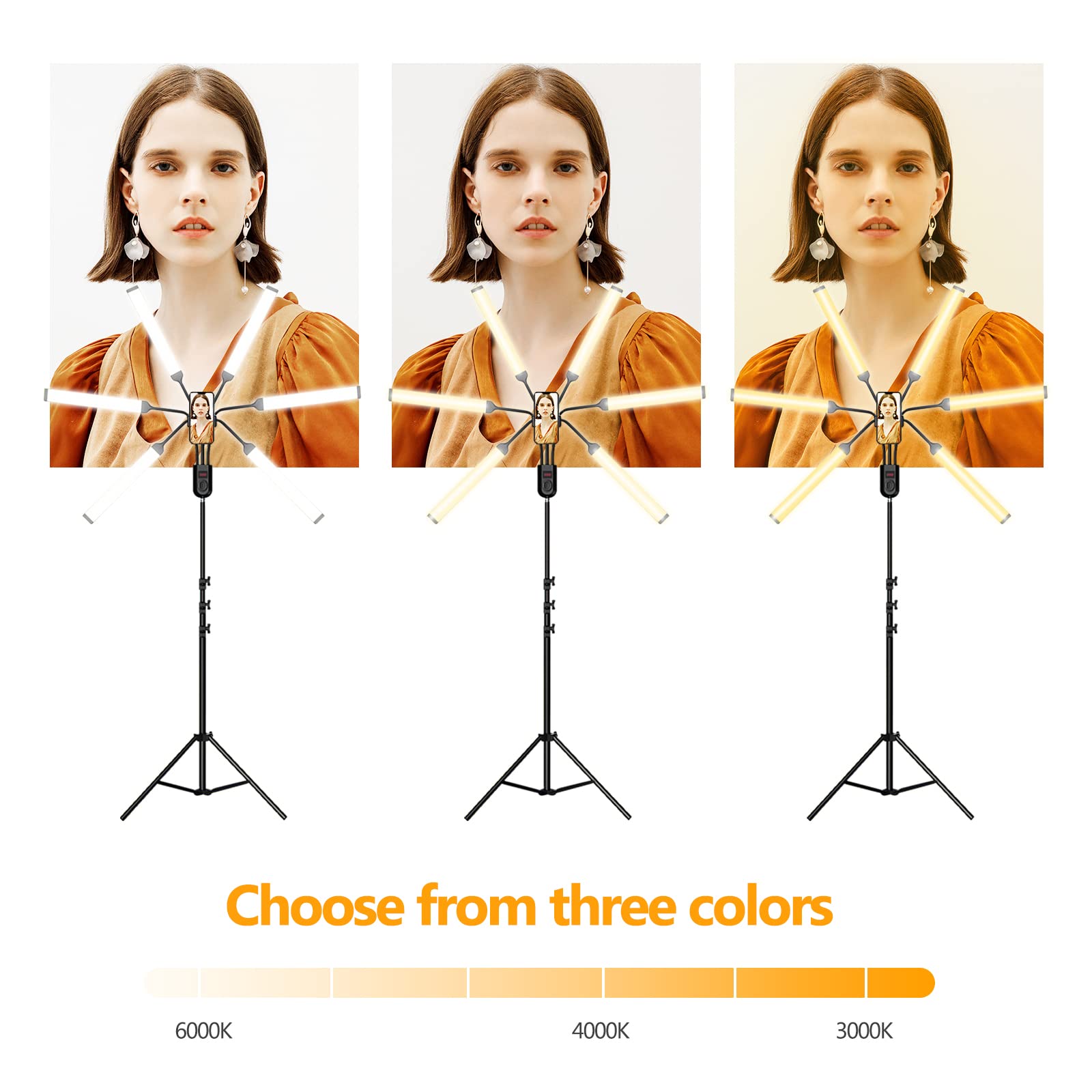 Surbort Led Fill Light, 63“ Liftable Tripod Video Light, For Photography/Makeup/Live Streaming/Tiktok, 6 Heads 3 Color Lighting，11 Levels Of Adjustable Brightness, 3-18H Timer, Remote Control（S6）