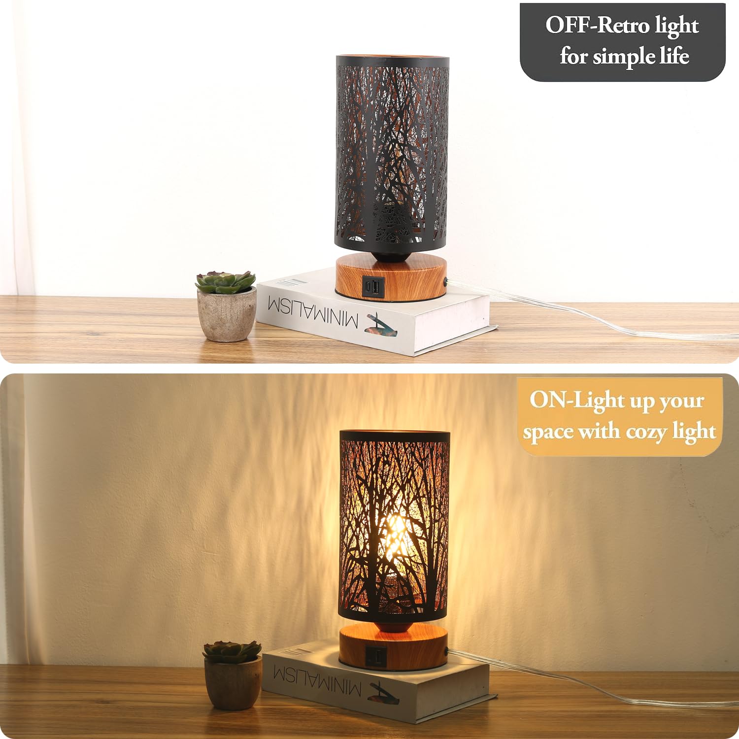 Tingsize Table Lamp For Night Stands, Bedside Lamp With Usb Port And Outlet, Touch Lamps For Bedroom, Bed Lamp With Metal Shade For Home Deor,Led Bulb Included