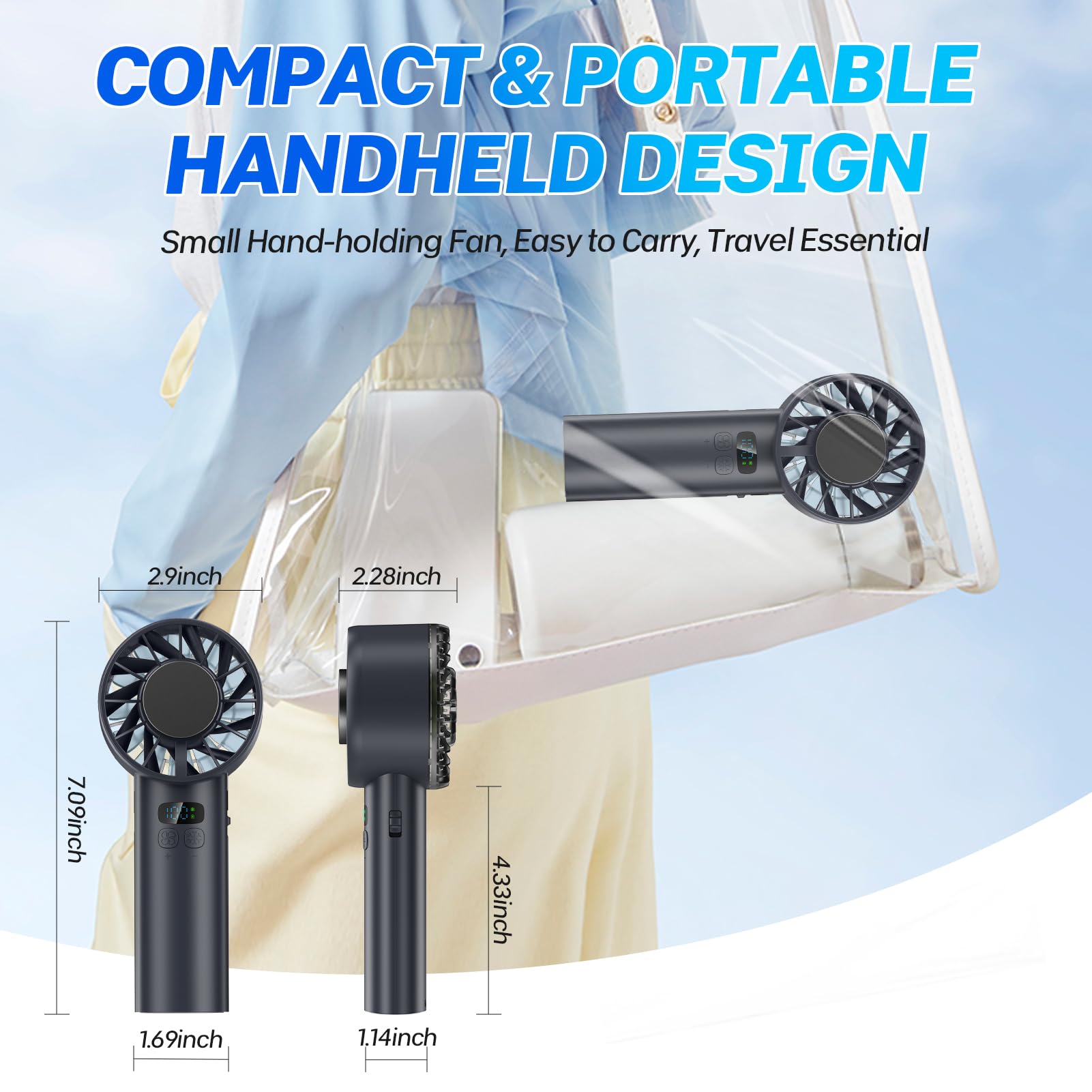 Portable Handheld Ice Fan, Turbo Cooling Fans, 5200Mah, 100 Gear Hurricane Wind, Anc Silent Motor
