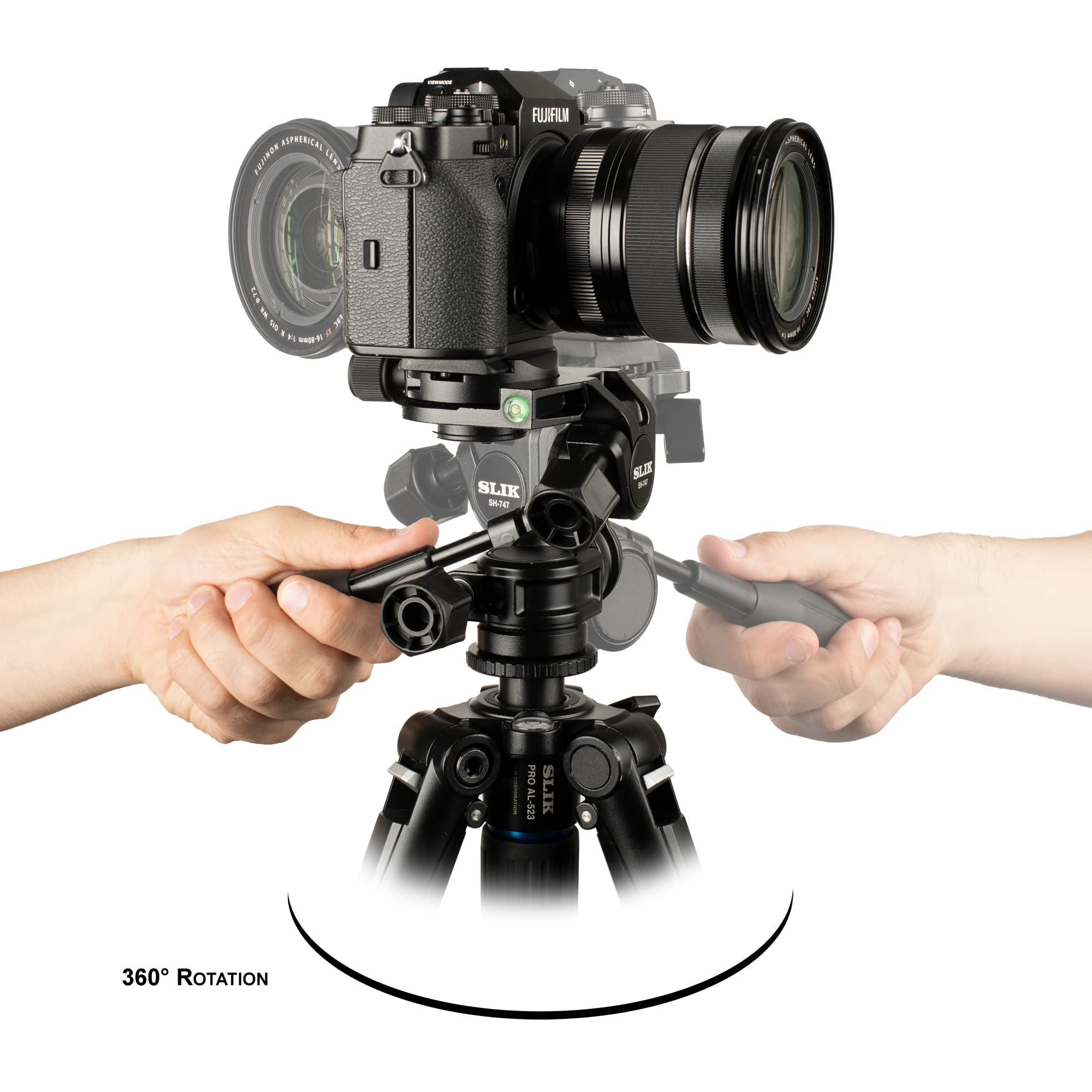 Slik Pro Al-324-3Wfc Aluminum Tripod Kit With Sh-747Fc 3-Way Pan Head W/Friction Control, Black (613-374)
