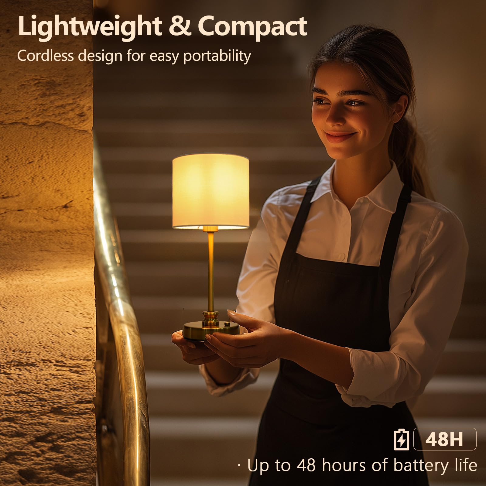 Mobeyu Portable Cordless Table Lamp, Fabric Shade Desk Lamp, 5000Mah Rechargeable Battery Powered Lighting, Dimmable Light For Dining Room, Bedroom, Bedside, Bar, Night Light, Camping, Balcony