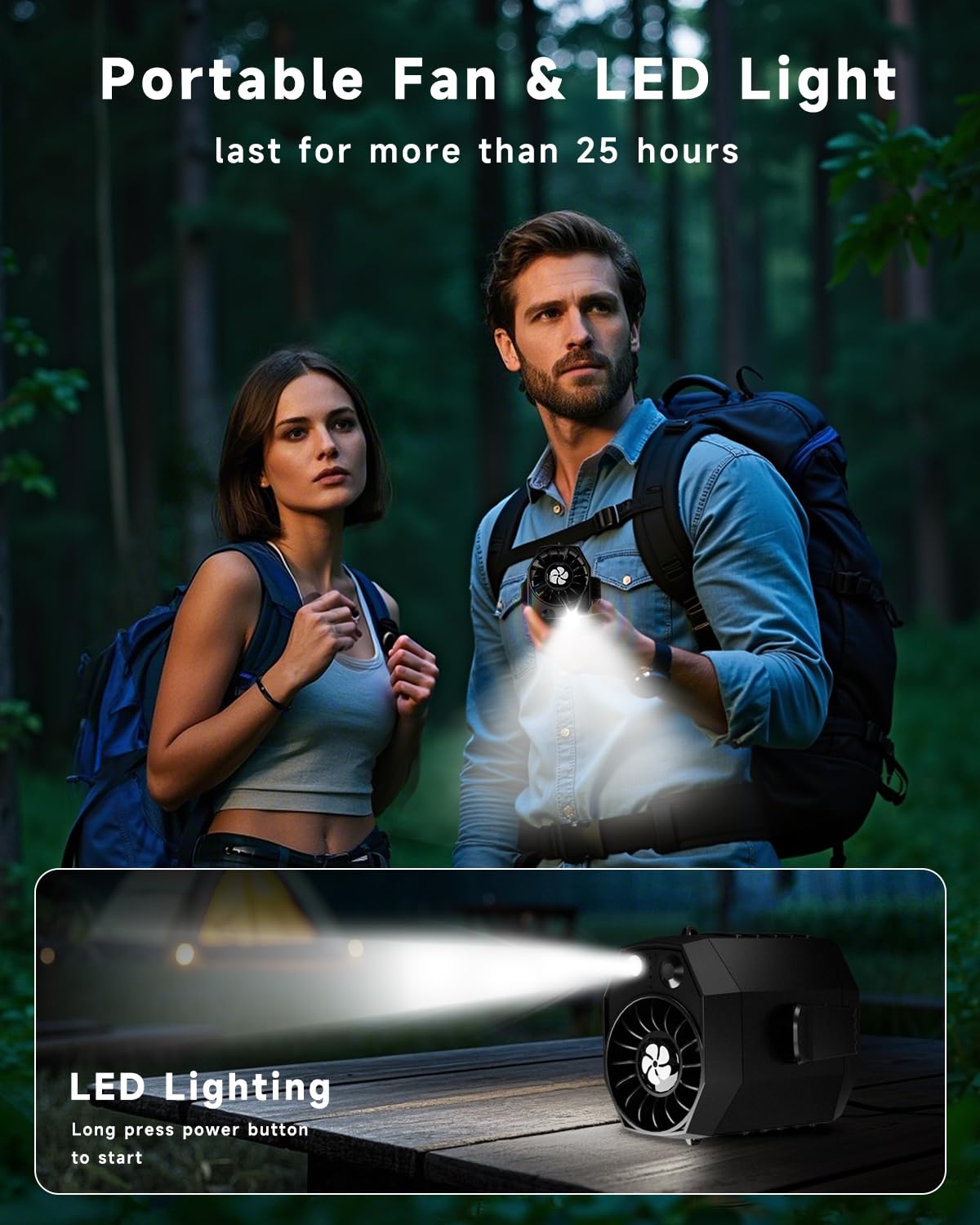 Smart Portable Rechargeable Fan With Led Light & 25H Runtime, 4-Speed 9200Rpm Turbo Cooling Personal
