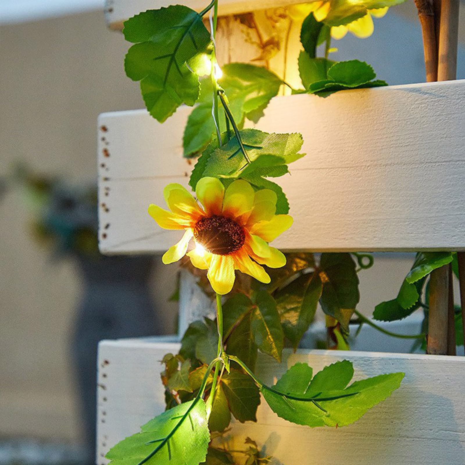 Sothuba Solar Sunflower String Lights Outdoor Waterproof, 16Ft 50Led Artificial Flower Fairy String Lights Sunflower Garland With Lights For Garden Patio Fence Yard