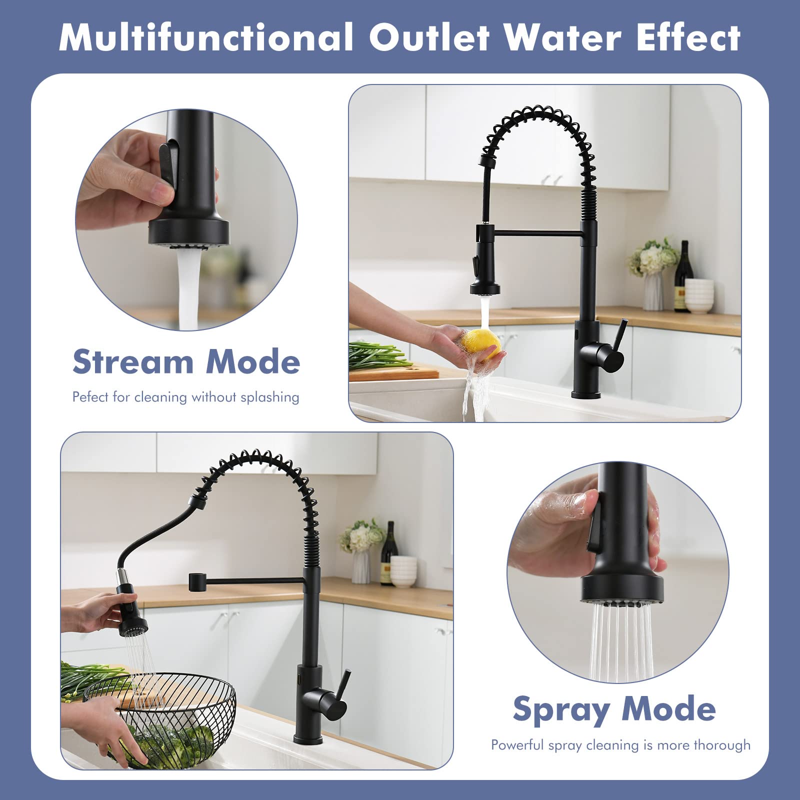 Gimili Matte Black Touchless Kitchen Faucet Motion Sensor Activated Smart Hands  Kitchen Faucets With Pull Down Sprayer Single Handle Spring Kitchen Sink Faucet