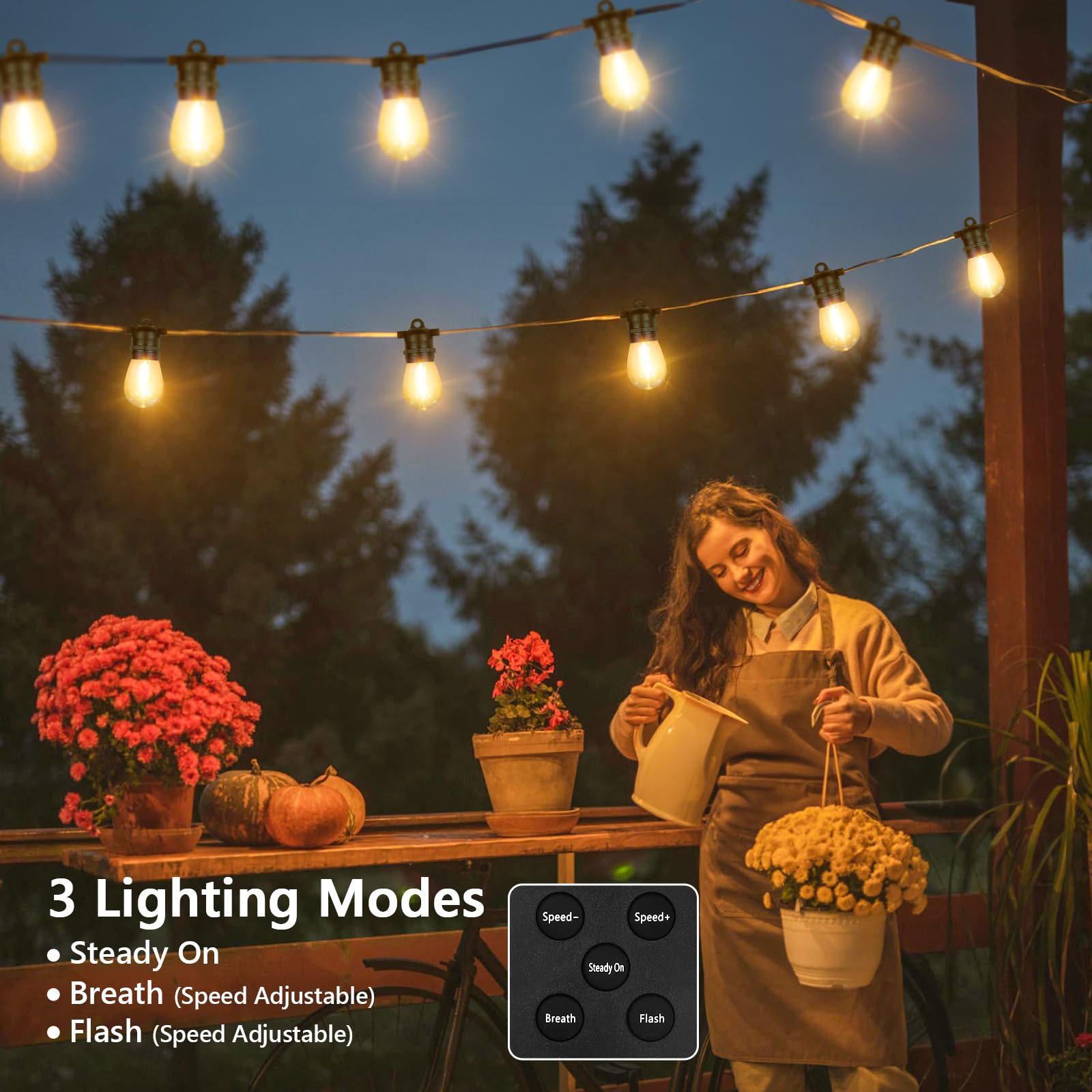 Beslowe 48Ft S14 Solar String Lights Outdoor With Remote Controller, Solar Powered Patio Lights Waterproof With Led Edison Bulbs, Dimmable Hanging Lights For Outside Backyard Porch, Usb Rechargeable