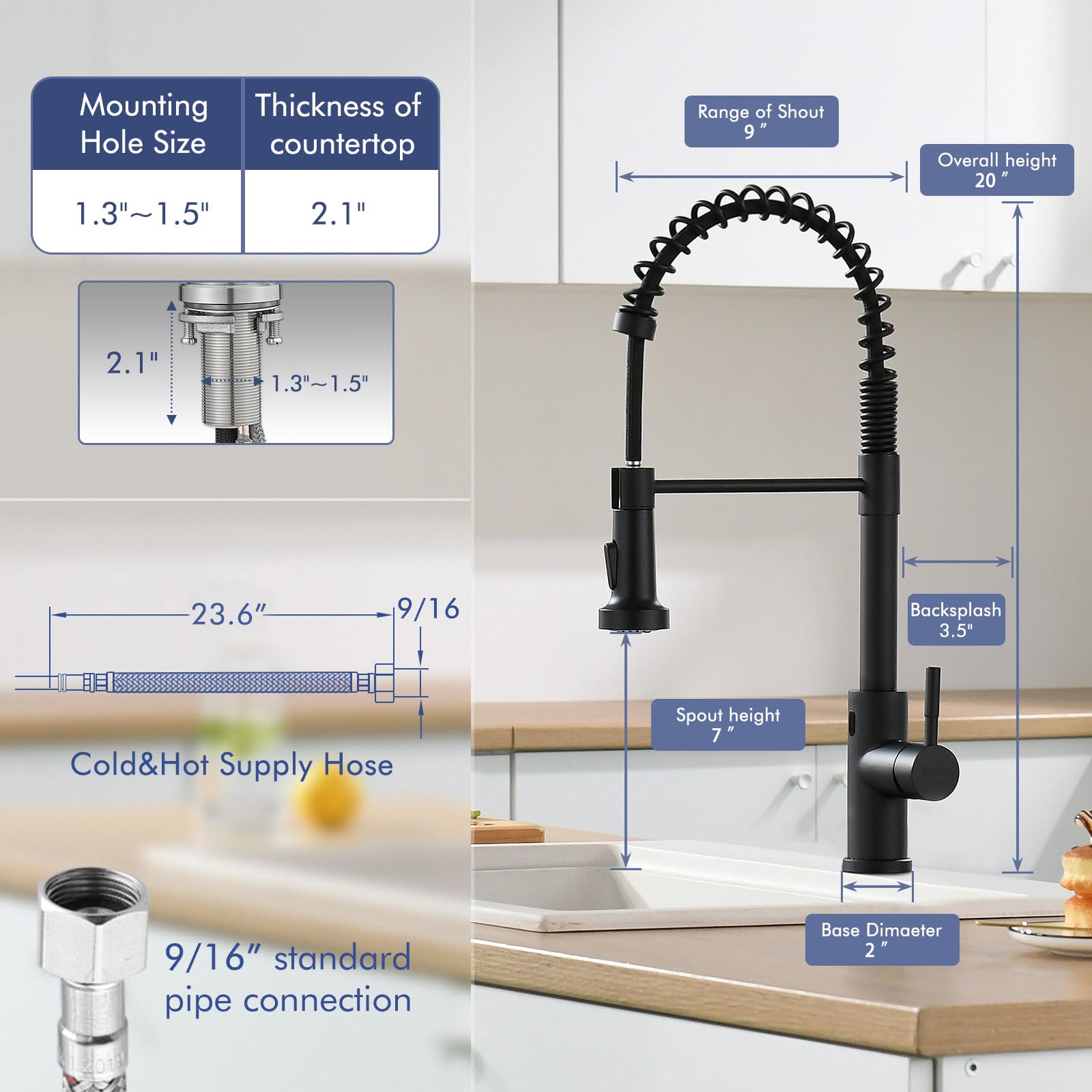 Gimili Matte Black Touchless Kitchen Faucet Motion Sensor Activated Smart Hands  Kitchen Faucets With Pull Down Sprayer Single Handle Spring Kitchen Sink Faucet