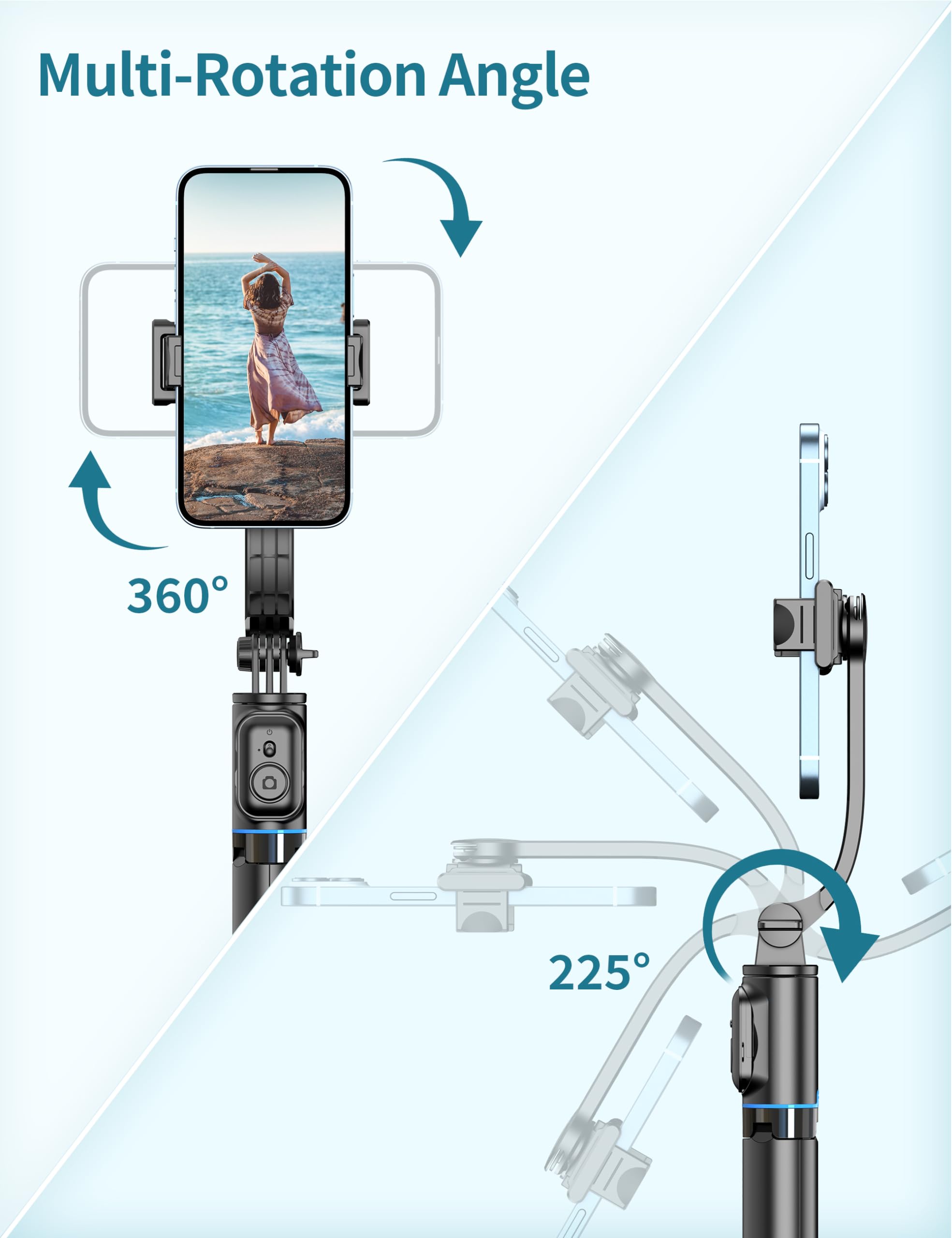 Qirita Selfie Stick, 41'' Extendable Phone Tripod Stand With Phone Holder & Detachable Remote, 360° Rotation Selfie Stick Tripod For Cell Phone Compatible With Iphone, Android, Samsung