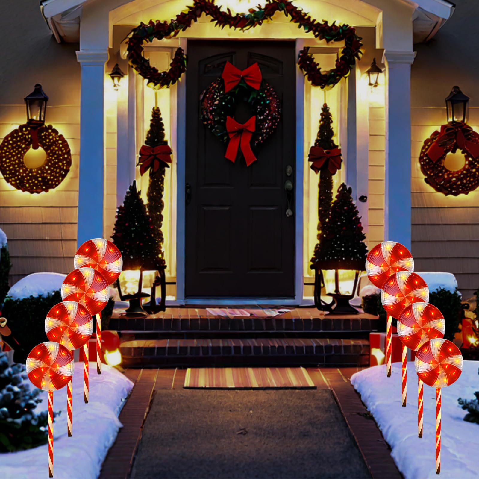 Lonfypeng Candy Christmas Decorations Pathway Outdoor Solar Lights, 29 Inches 80 Led Lollipop With 8 Modes Waterproof String, Outdoor For Yard Patio Walkway - 4Pcs