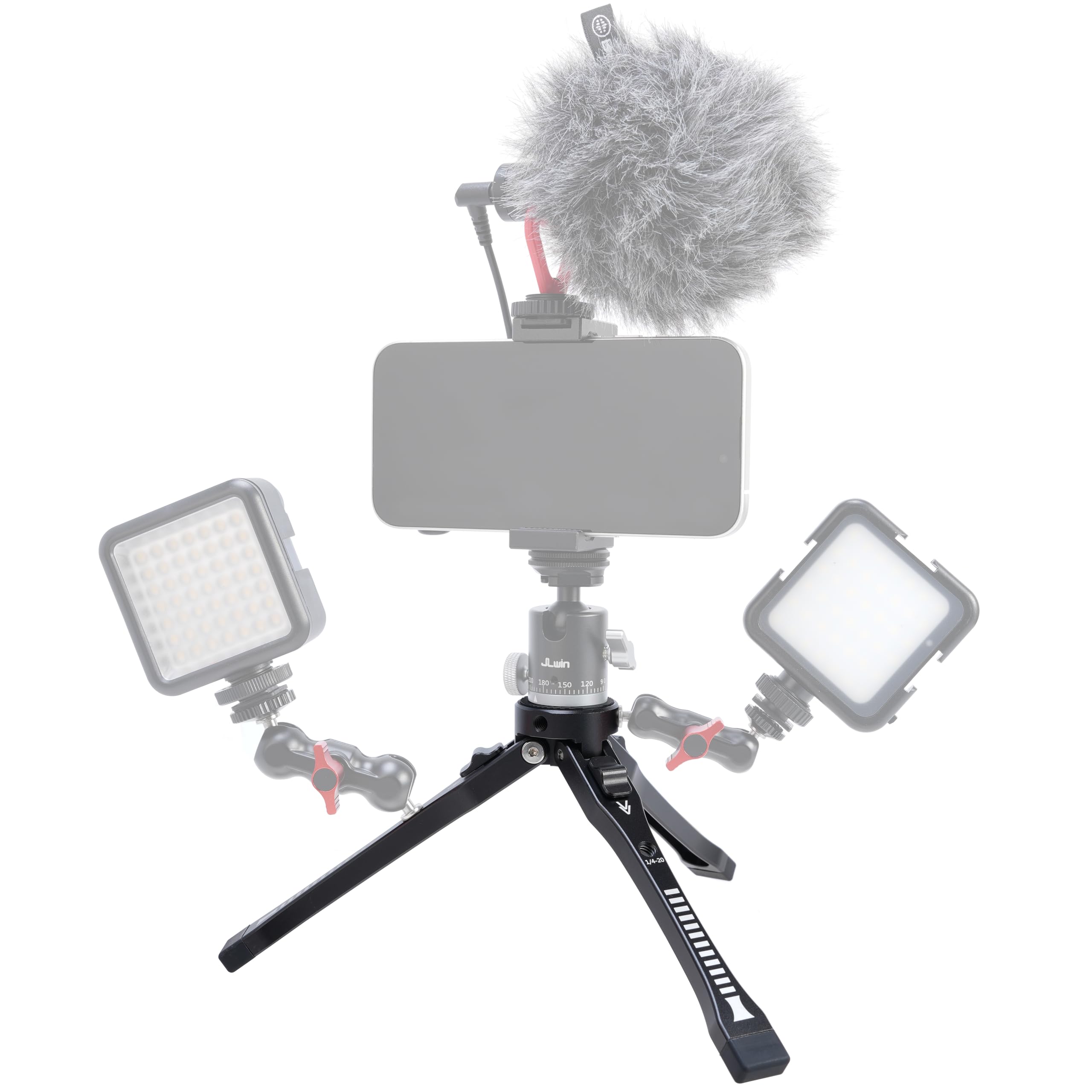 Focusfoto Aluminum Alloy Mini Adjustable Desktop Tripod - 4-Level Height (45Mm-165Mm) With 1/4"-20 Screw Holes, Foldable Hand Grip & Expandable Design For Phone/Camera Accessories