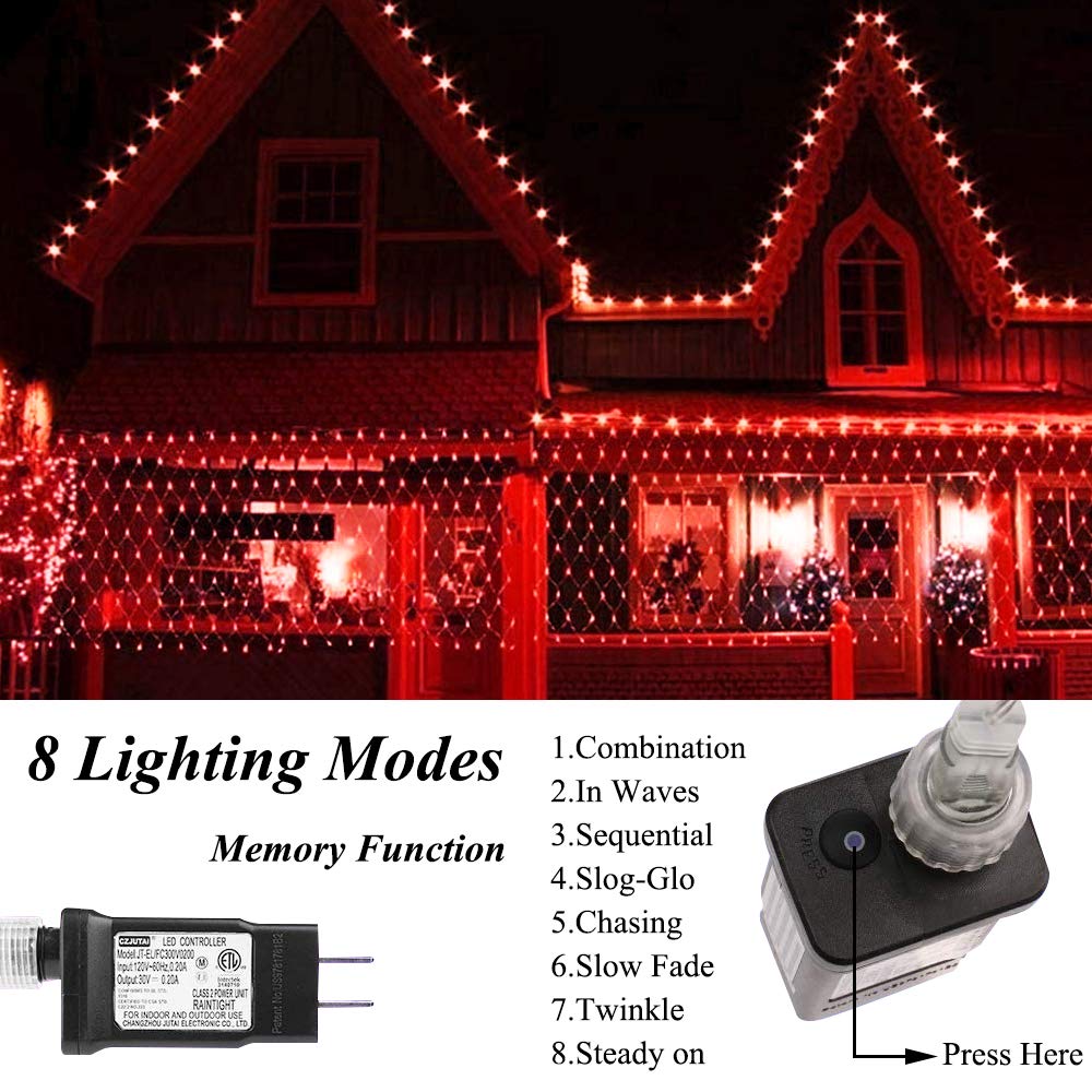 Vicila Net Light Christmas Lights Red, Tree Mesh Lights Outdoor Plug In Hanging String Lights For Xmas, Halloween, Garden, Walkway, Bushes Decor-9.8Ft X 6.6Ft(Red)