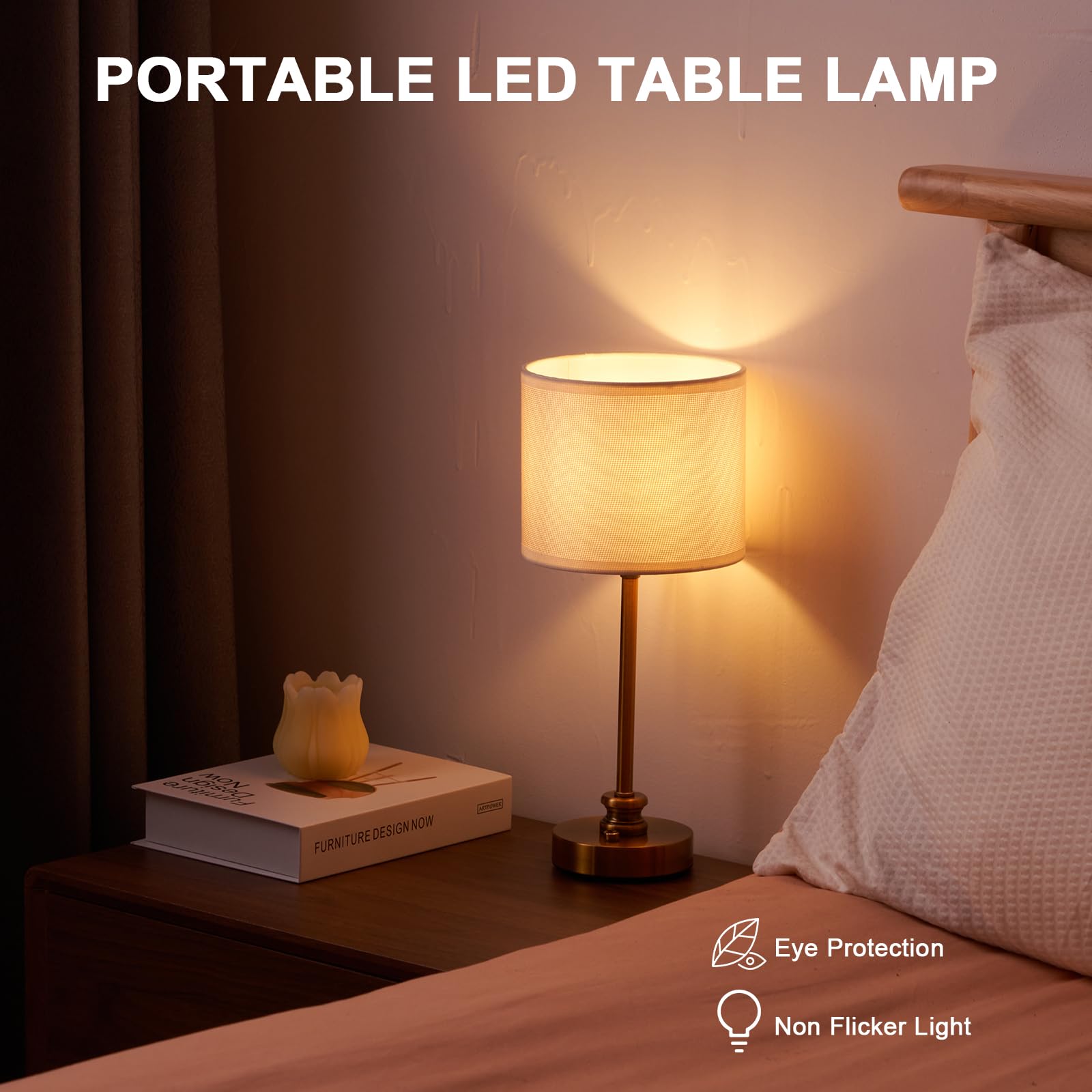 Intelive 2 Pack Cordless Led Table Lamps, 5200Mah Rechargeable Battery Operated Lamp, Dimmable Small Touch Nightstand Light Portable Lamp For Side/Restaurant/Patio, Antique Brass