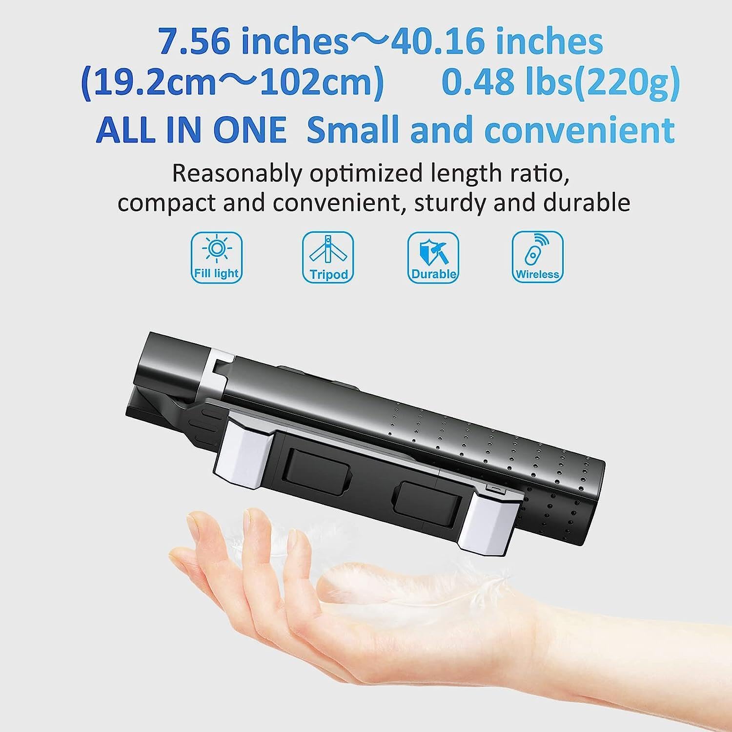 Sanyaa 41” Selfie Stick Tripod Quadrapod With 2 Rechargeable Fill Light, Extendable Tripod With Bluetooth Remote, Stainless Steel, 3 Light Modes, 9 Brightness Levels, Compatible For All Iphone & Android