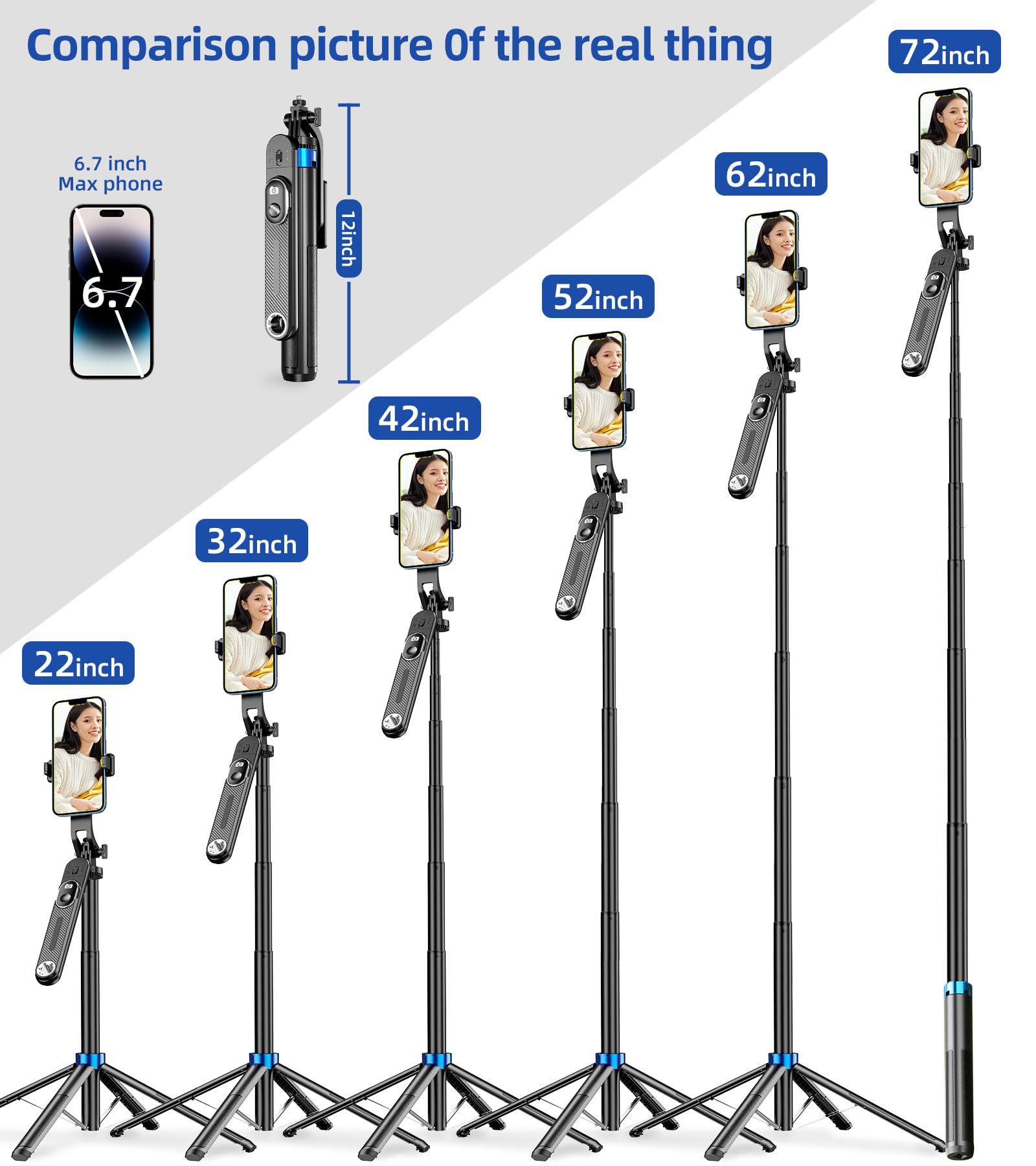 Ezcoloris Portable Tripod Stand For Iphone, Selfie-Traval Tripod With Phone Holder Adjustable Mobile Photography