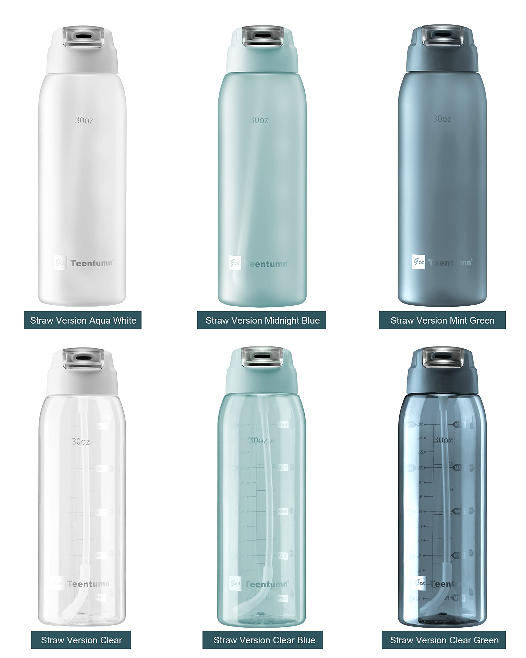 Clear Water Bottle With Straw Tritan With Time Markers, 30Oz Durable Bottle Perfect